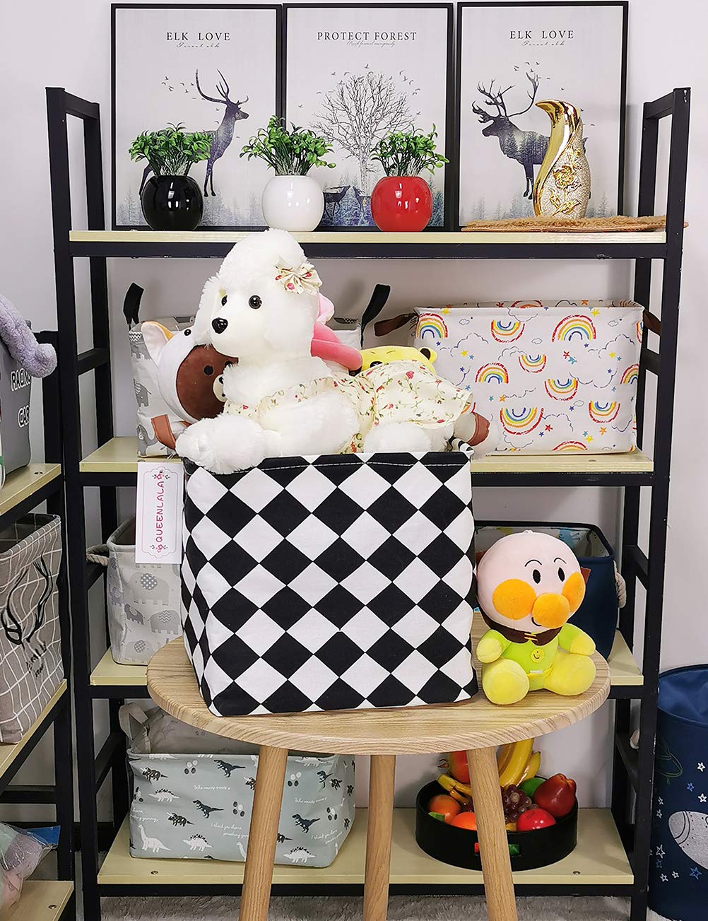 QUEENLALA Foldable Square Laundry Hamper Basket - Collapsible Storage Bin for Nursery, Bedroom, Closet & Office Organization (Black & White) - Perfect for Kids' Toys, Clothes Storage & Home Decor