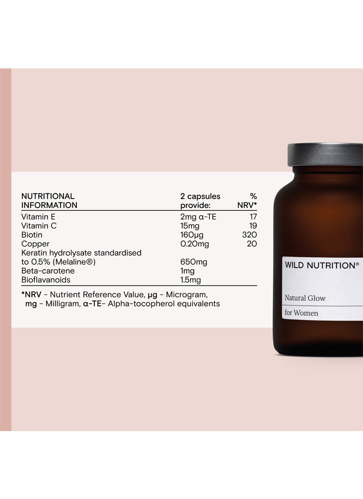 Wild Nutrition Food-Grown Natural Glow Skin Supplement - Vegan Collagen Booster for Radiant Skin | Daily Beauty Routine & Anti-Aging Skincare