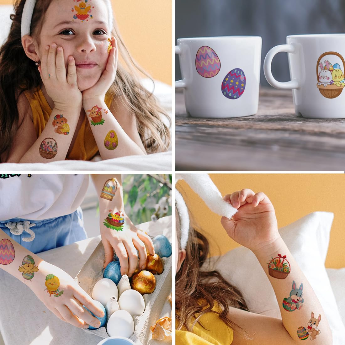 Easter Temporary Tattoos for Kids - 74 Sheets Easter Egg & Bunny Tattoos for Boys & Girls - Party Favors, Goodie Bag Fillers - Perfect for Easter Celebrations, Birthday Parties & Classroom Activities