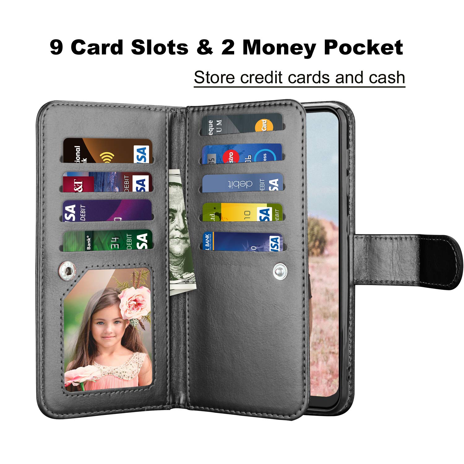 Premium Takfox Wallet Case for Samsung Galaxy A20 (2019) - Magnetic Detachable Flip Cover with ID/Credit Card Slots, Kickstand & Wrist Strap | Perfect for Everyday Use, Travel & Business Meetings (Black)