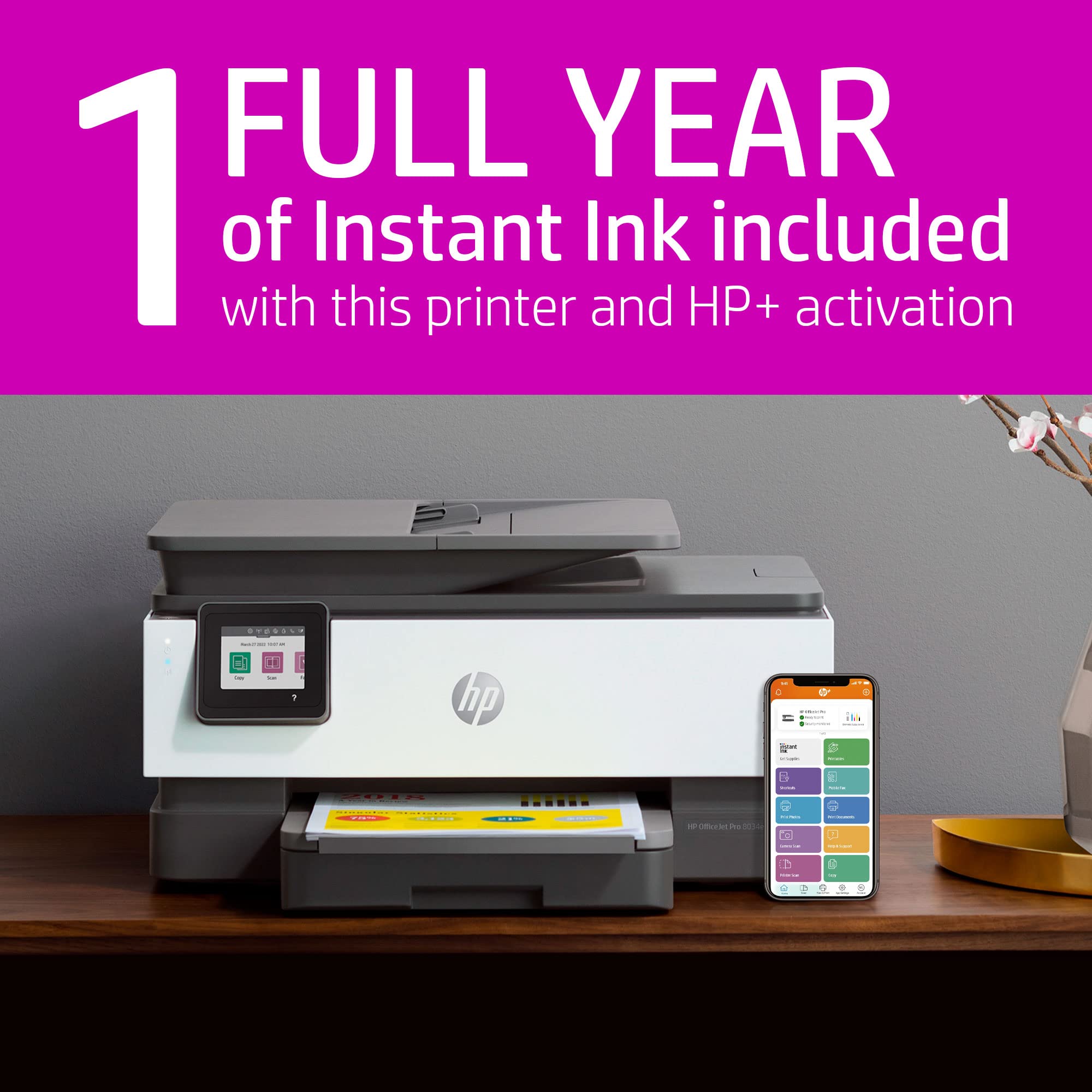 HP OfficeJet Pro 8034e All-in-One Wireless Printer with Scanner, Copier & Fax | High-Speed Printing | White | Ideal for Home Office & Small Business Use