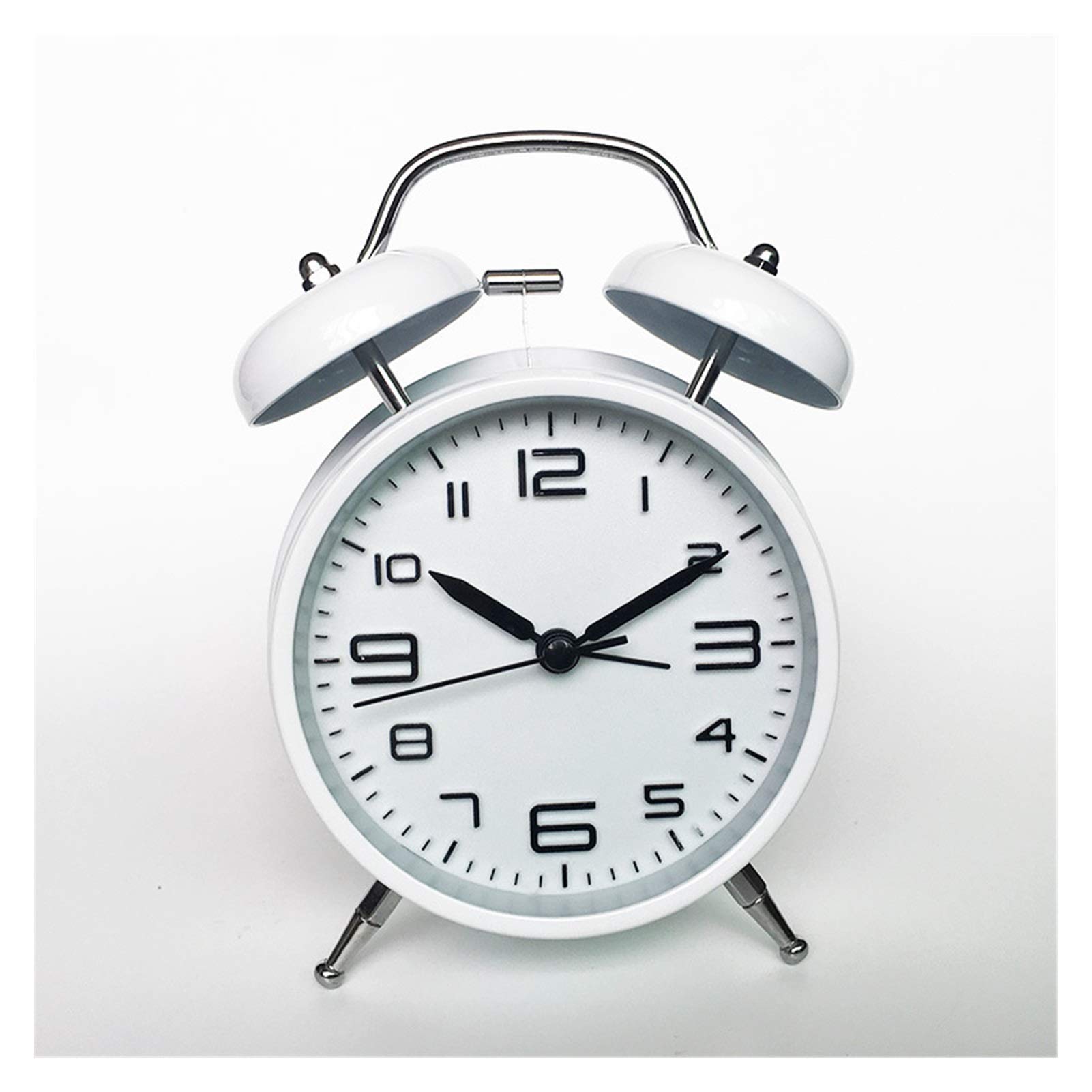 Changshuo 4-inch Twin Bell Alarm Clock with 3D Dial & Backlight - Battery Operated Loud Vintage Bedroom Clock (White) | Perfect for Home, Office & Dorm Rooms