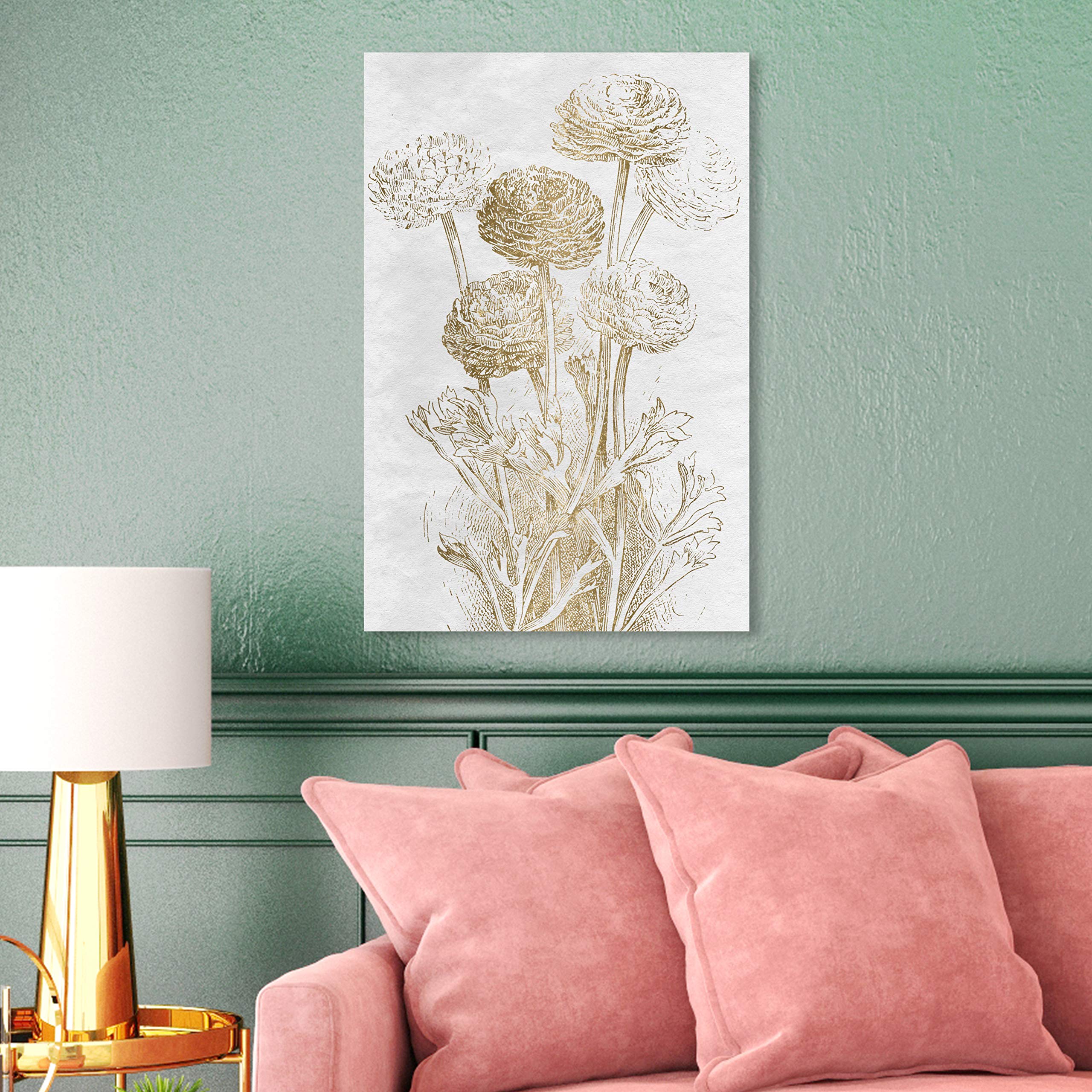 Oliver Gal Artist Co. Floral Wall Art Canvas Print - Dahlia Sketch Home Decor 16x24 Inches Gold & White - Perfect for Living Room, Bedroom & Office Decor