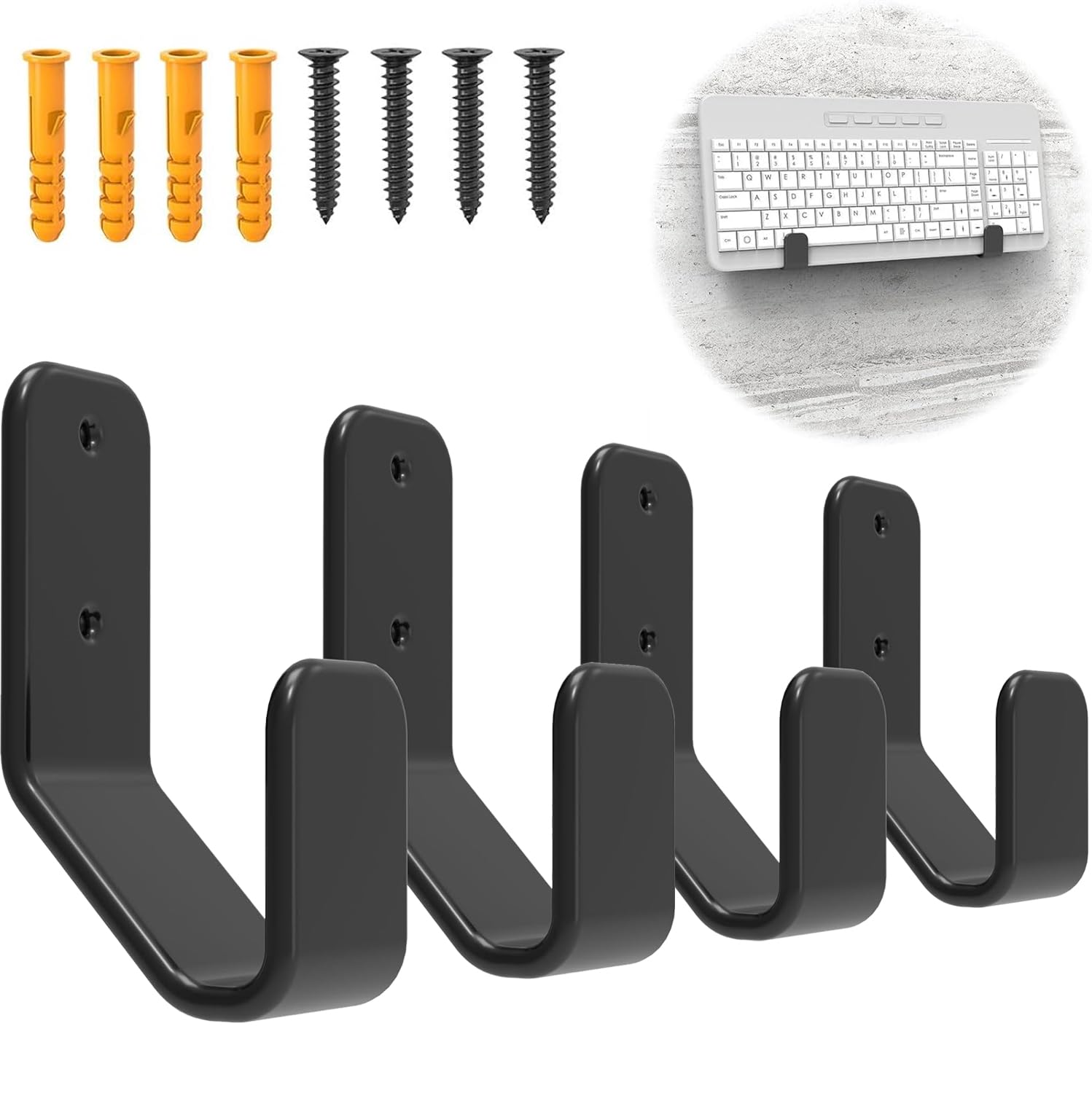 4-Pack Metal Keyboard Wall Mount Holder with Adhesive & Screws - Space-Saving Storage Rack for Gaming Mechanical Keyboards (Fits Devices Under 3cm Thick) - Perfect for Desk Organization & Small Room Setup