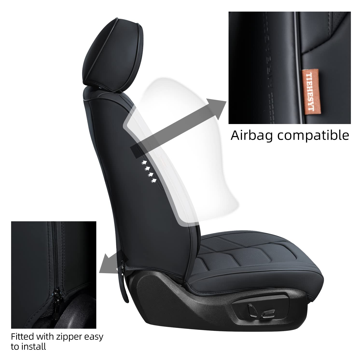Premium Black Car Seat Covers Full Set - Breathable Leather Front & Rear Seat Protectors with Headrest Covers | Universal Fit for Most Vehicles (Sedans, SUVs, Trucks) | Enhanced Comfort for Long Drives, Road Trips & Daily Commutes