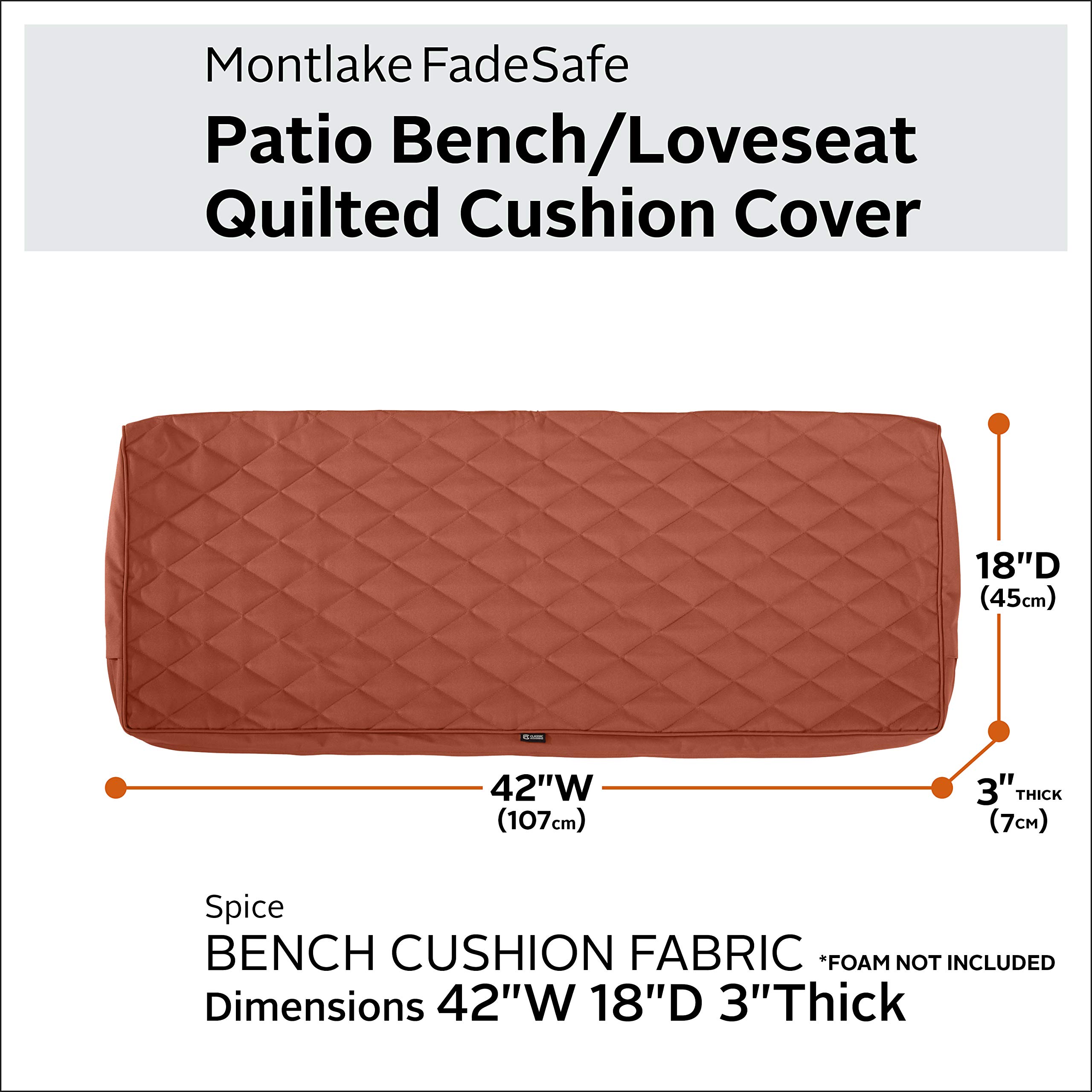 FadeSafe Water-Resistant Patio Bench Cushion Cover 42
