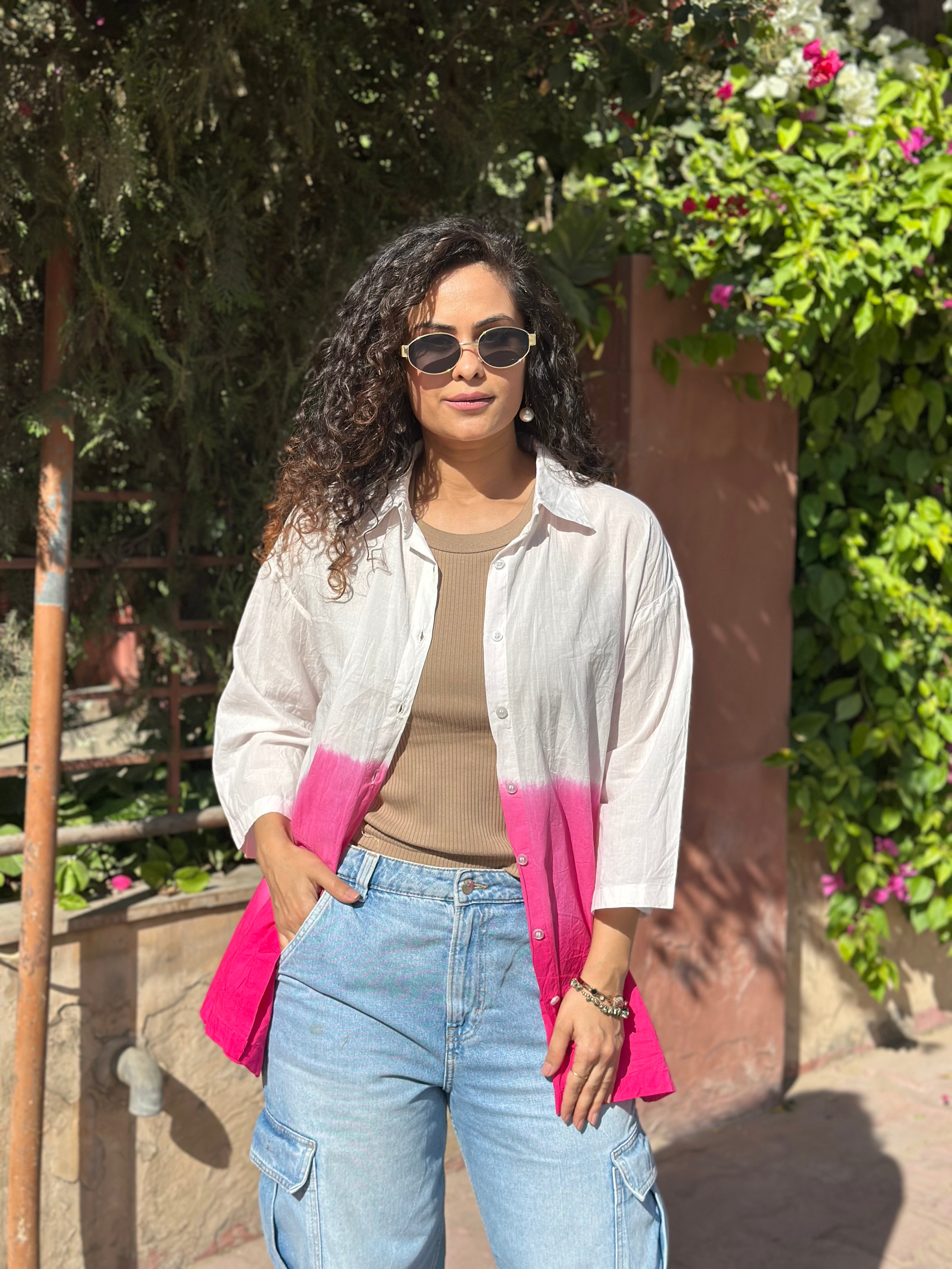 ENCANTO PINK OVERSIZED SHIRT Women's Fashion Blouse - Trendy Loose Fit Casual Top for Everyday Wear, Street Style & Office Outfits