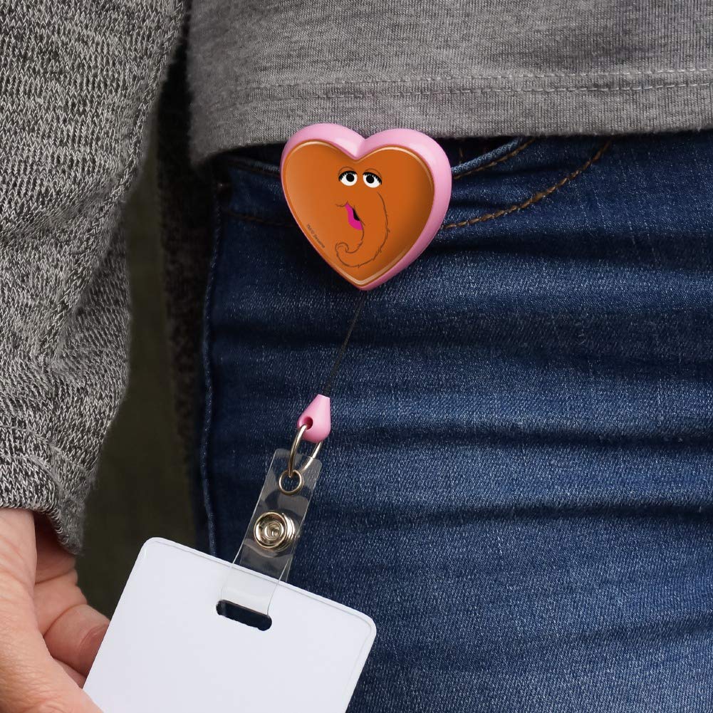 Sesame Street Snuffleupagus Face Heart Lanyard Retractable Reel Badge ID Card Holder - Cute Character Design for Teachers, Nurses, Office Workers & Event Staff (Perfect for Schools, Hospitals & Conventions)