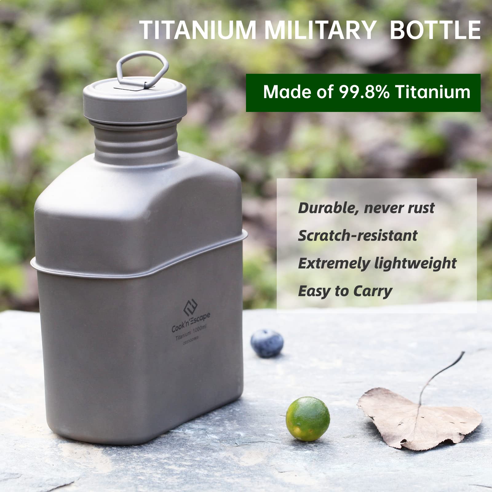 COOK'N'ESCAPE Titanium Camping Cookware Set - Lightweight Folding Handle Pot & Compact Frying Pan for Backpacking, Hiking, Picnic - Perfect for Outdoor Cooking Over Fire & Camping Meals