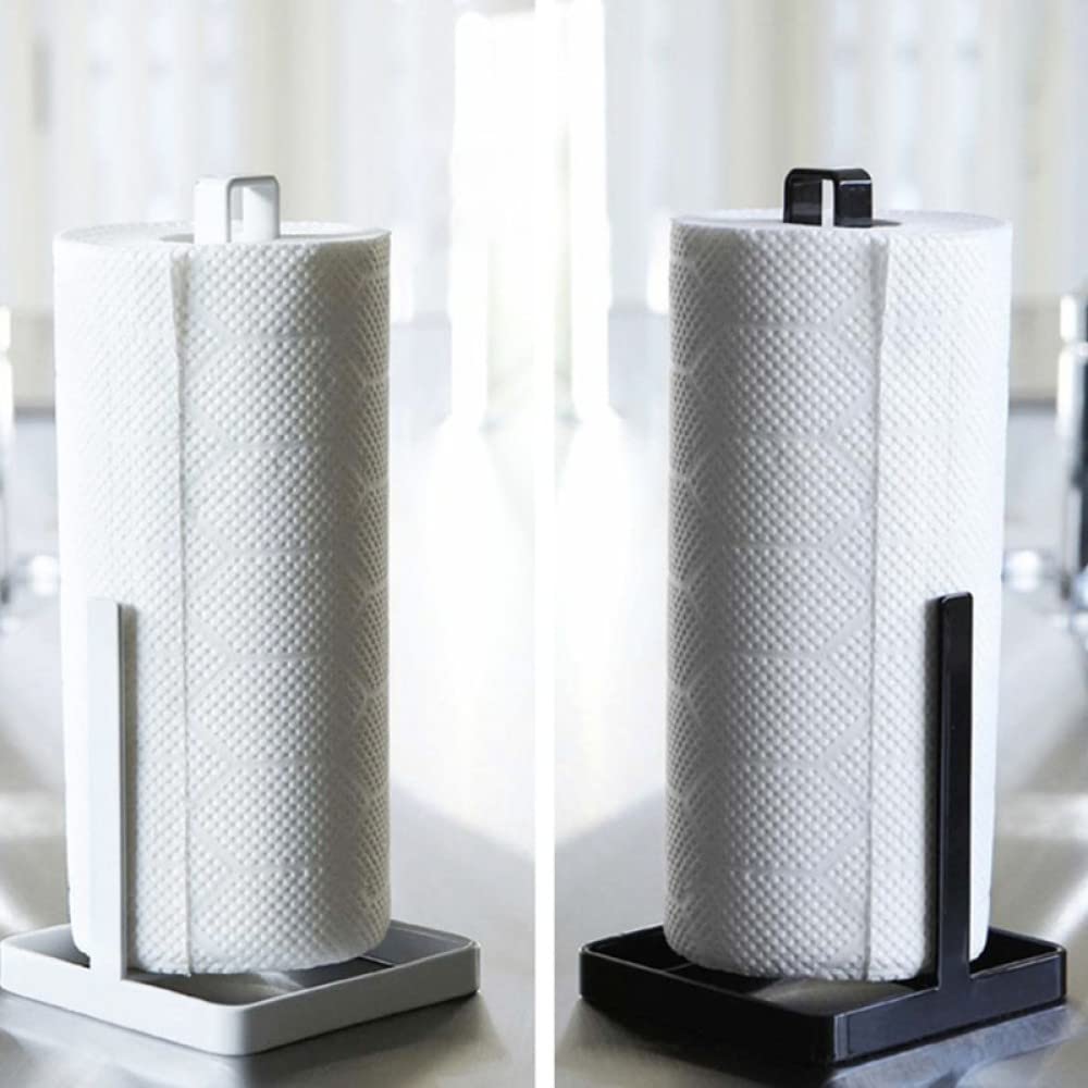 Stainless Steel Vertical Paper Towel Holder & Napkin Rack - Black Metal Kitchen Roll Dispenser for Countertop, Bathroom Tissue Stand - Perfect for Home, Office, Restaurant Storage Organization
