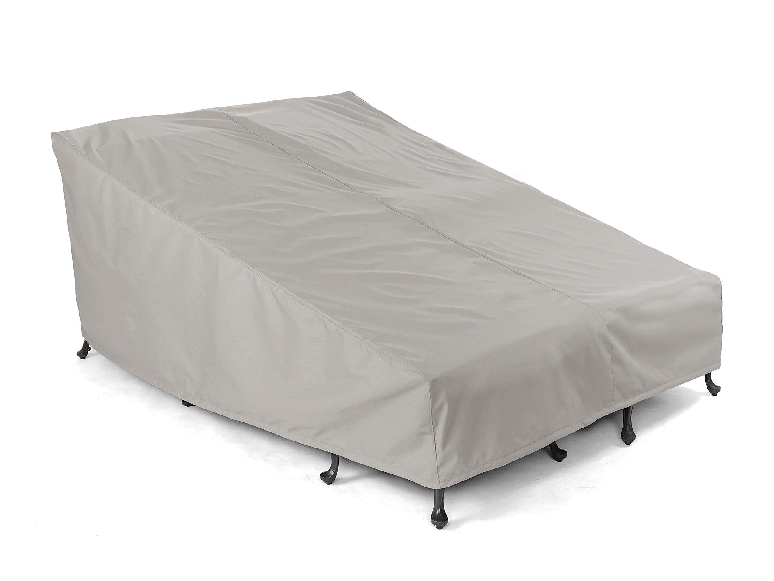 Covermates Double Chaise Lounge Covers - Heavy-Duty Weatherproof Polyester Slipcovers with Drawcord Hem, Fade & Tear Resistant - Ripstop Grey - Perfect for Patio, Poolside & Outdoor Furniture Protection