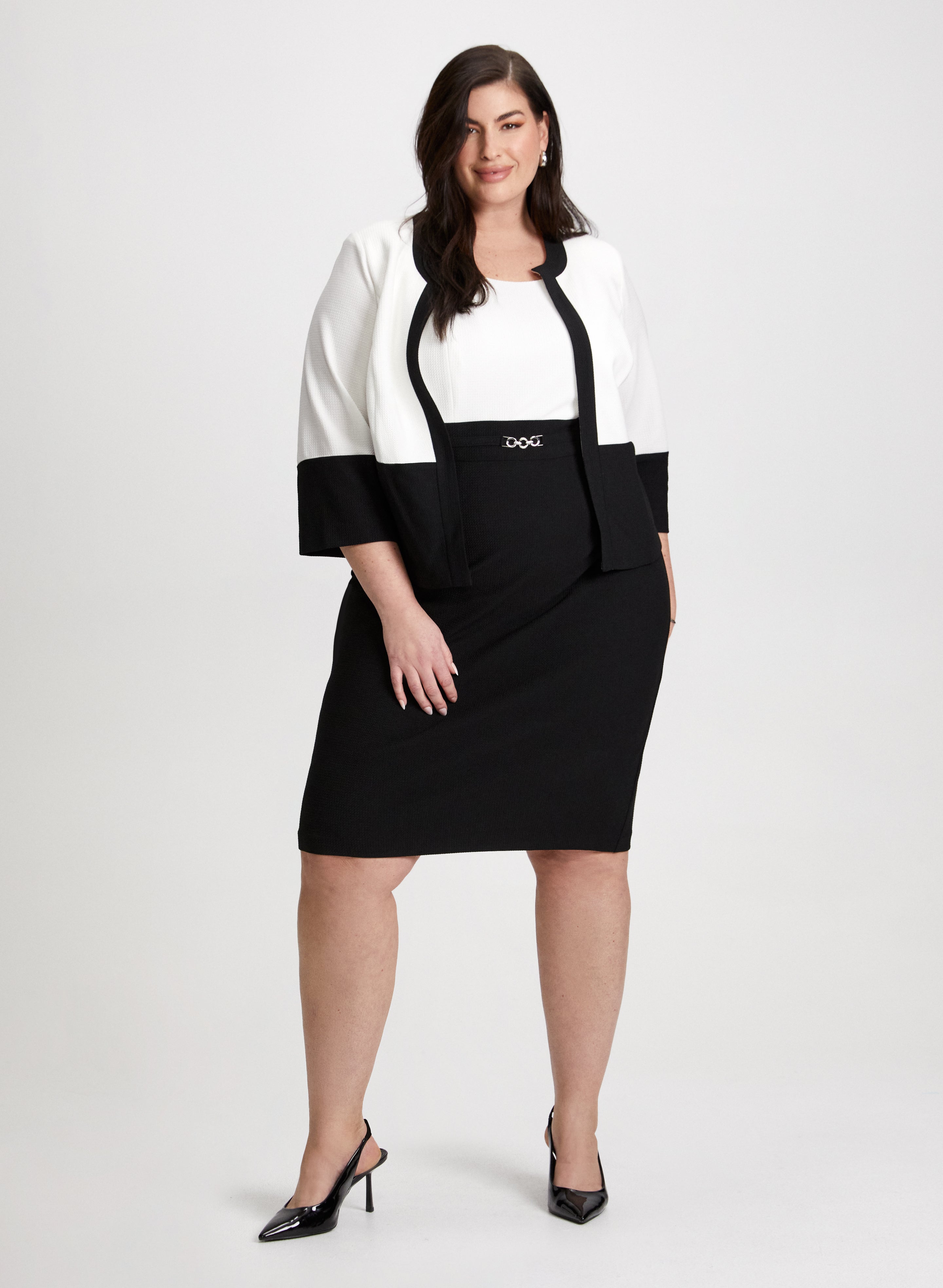 Stylish Color Block Dress and Jacket Set for Women - Trendy Two-Piece Outfit for Casual Wear, Office, and Special Occasions