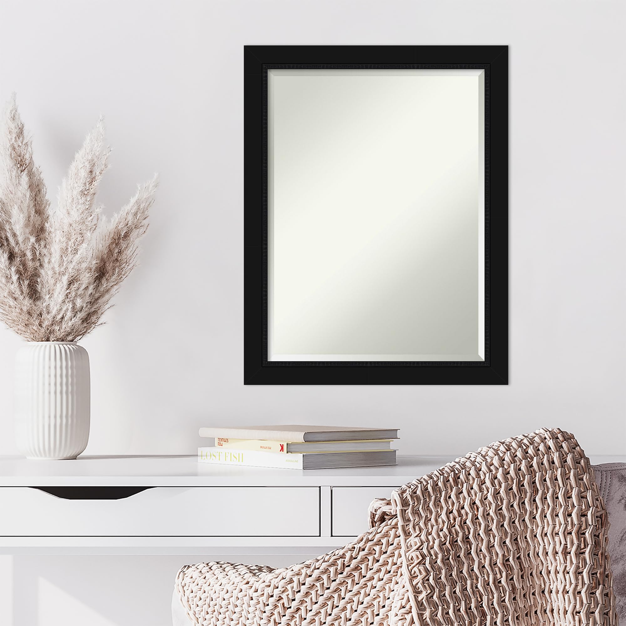 Amanti Art 27x21 Inch Black Rectangle Wall Mirror - Horizontal & Vertical Hanging, Beveled Edge for Bathroom & Living Room Decor - Medium Casual Frame - Made in USA | Perfect for Modern Home, Bedroom, and Entryway Décor