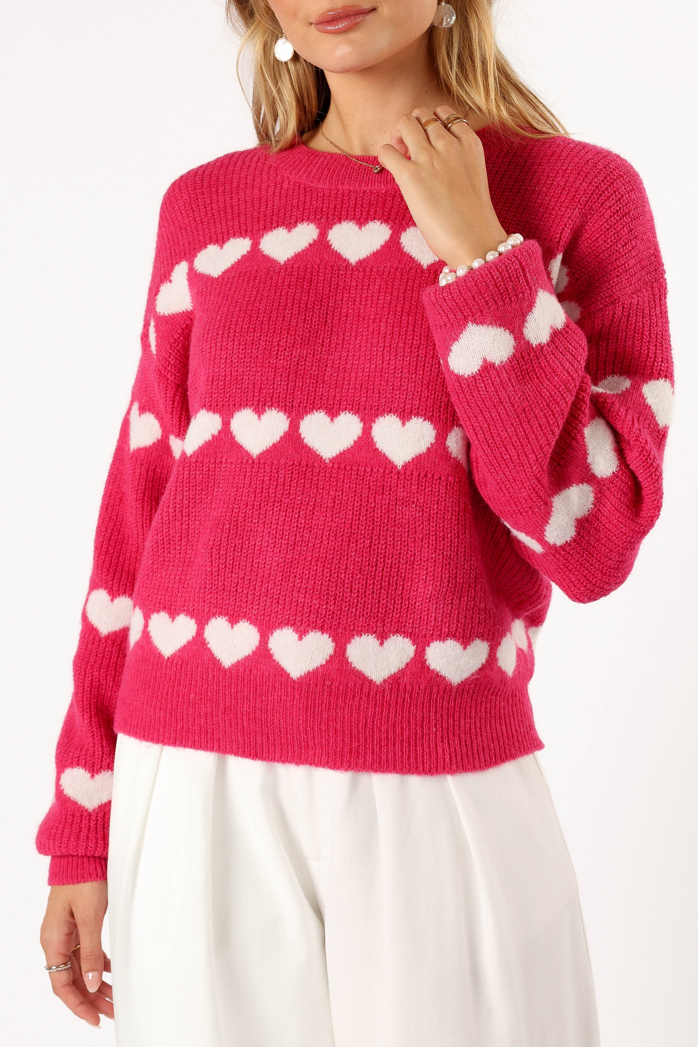 Dakotah Heart Stripe Knit Sweater for Women - Fuchsia & White Cozy Pullover - Perfect for Fall, Winter & Casual Outfits