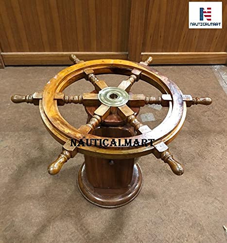 Nautical Ship Wheel Coffee Table with Rope Base - 36
