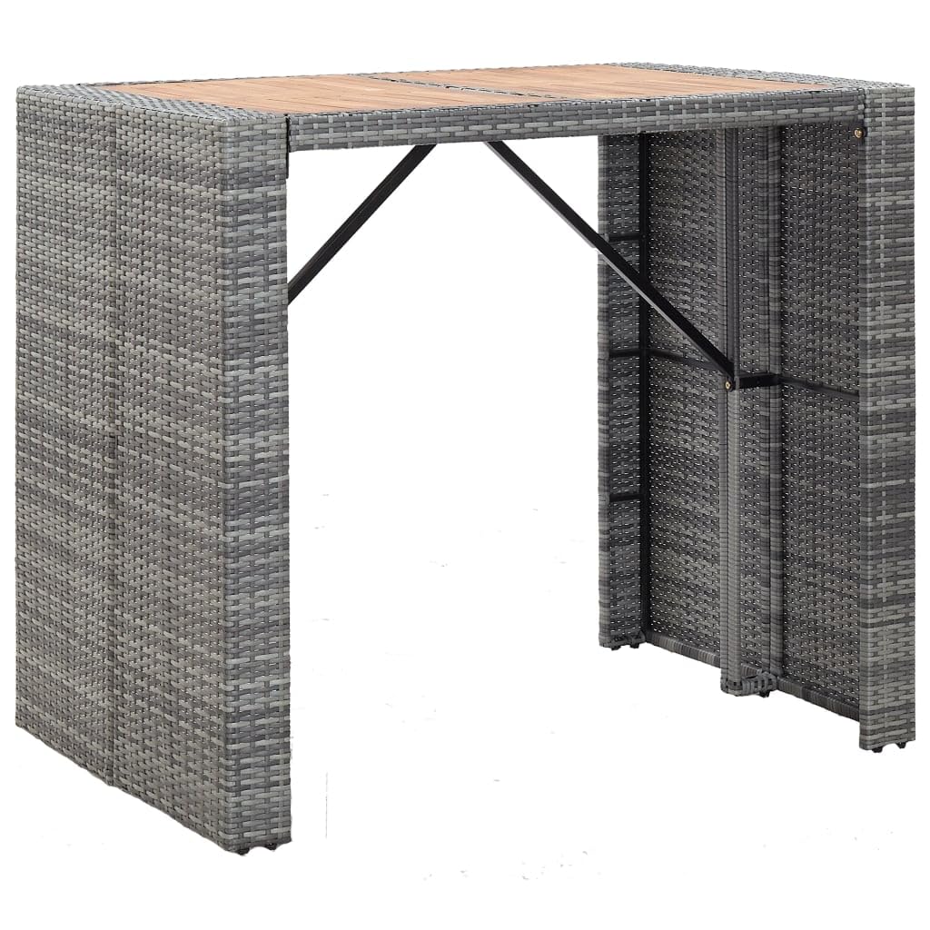 vidaXL 5-Piece Patio Bar Set with Wood Tabletop & Cushions - Outdoor Rattan and Wood Gray Bar Table Set for Garden, Backyard, or Poolside Dining | Durable Patio Furniture for Entertaining
