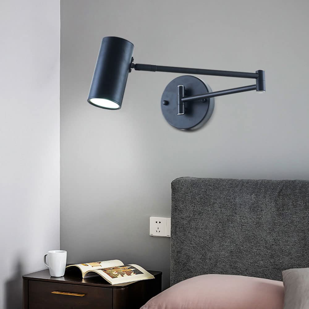 Nordic Telescopic Rocker Arm Wall Lamp - Modern Minimalist LED Reading Light for Bedroom, Living Room & Study - Adjustable Golden Nightstand Lamp for Bedside & Desk Use