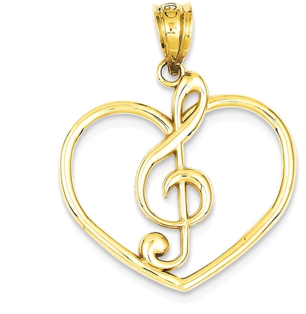 14K Solid Yellow Gold Treble Clef Music Note Heart Necklace - Elegant Love Pendant Charm for Musicians & Music Lovers | Perfect Gift for Valentine's Day, Anniversary & Special Occasions