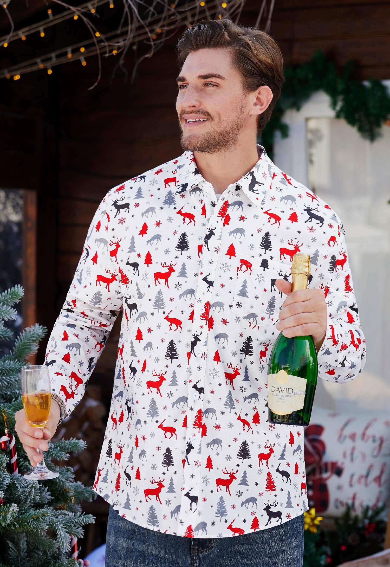 Arvilhill Men's Ugly Christmas Shirts - Long Sleeve Holiday Party Wear (S-XXL)