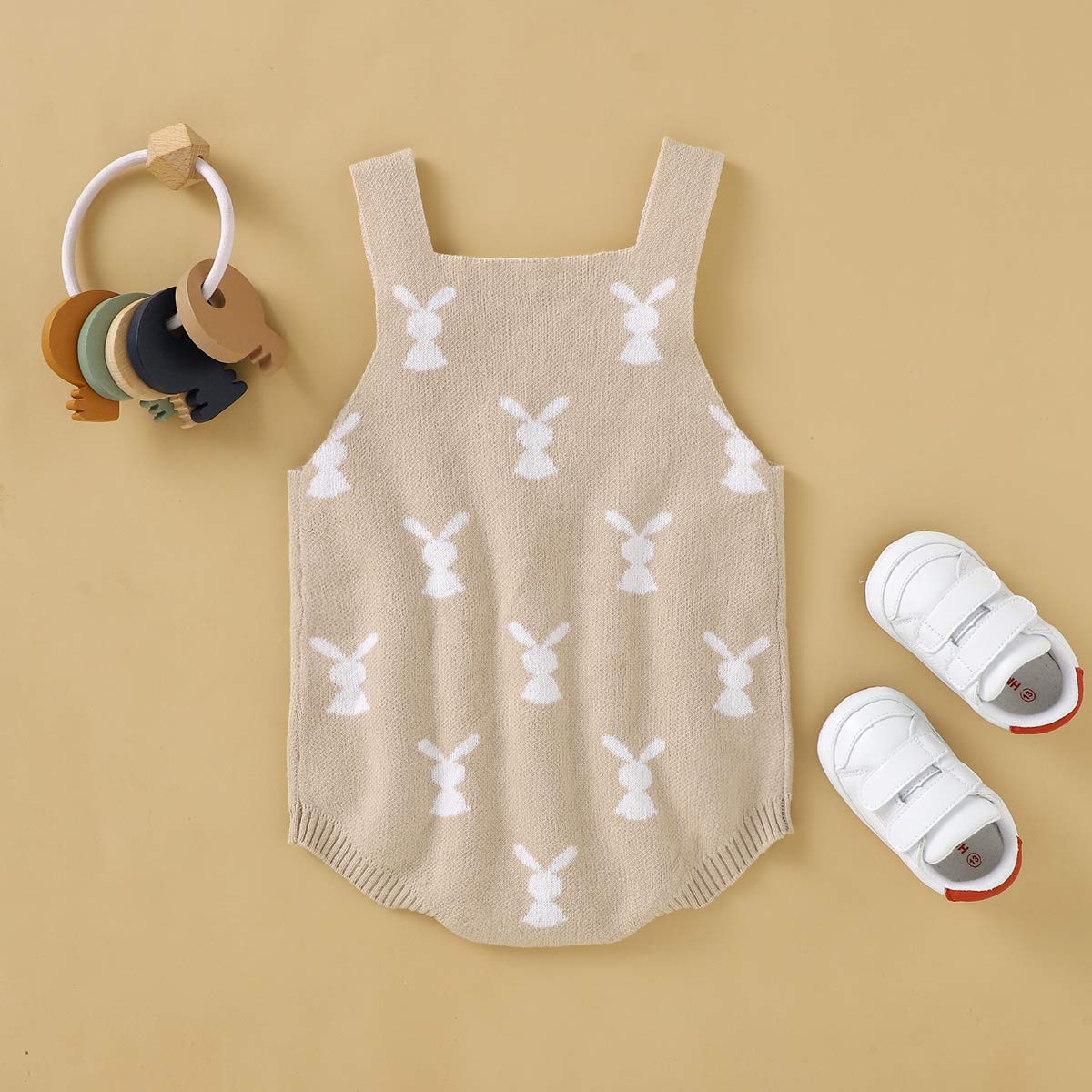 MoZiKQin Baby Girl & Boy Easter Bunny Romper - Sleeveless Knitted Bodysuit Jumpsuit for 1st Easter Outfit | Cute Newborn & Infant Easter Clothes | Perfect for Easter Photos, Church, Family Gatherings & Spring Celebrations
