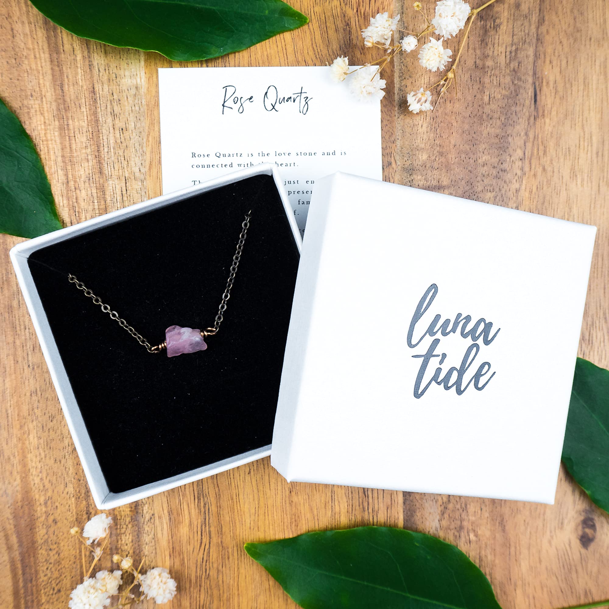 Natural Rose Quartz Raw Nugget Necklace in Bronze - Healing Crystal Jewelry for Women, Spiritual Gifts, Chakra Balancing & Positive Energy