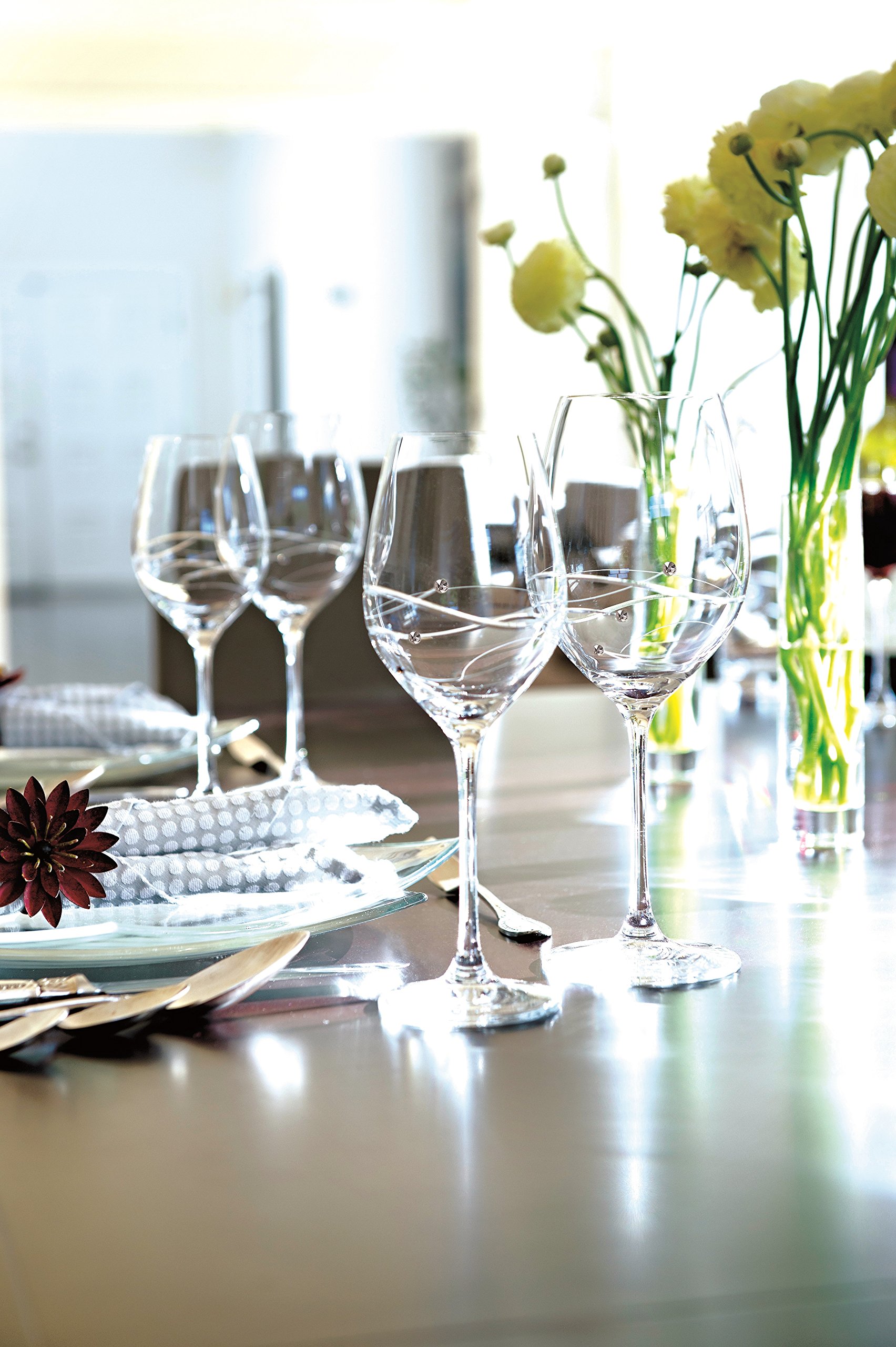 Barski Handmade Crystal Wine Glasses Set of 4 - 12.5 oz European Glassware with Diamond Accents & Customizable Center for Wine Bottles - Elegant Dinner Party, Wedding Gift & Home Bar Decor