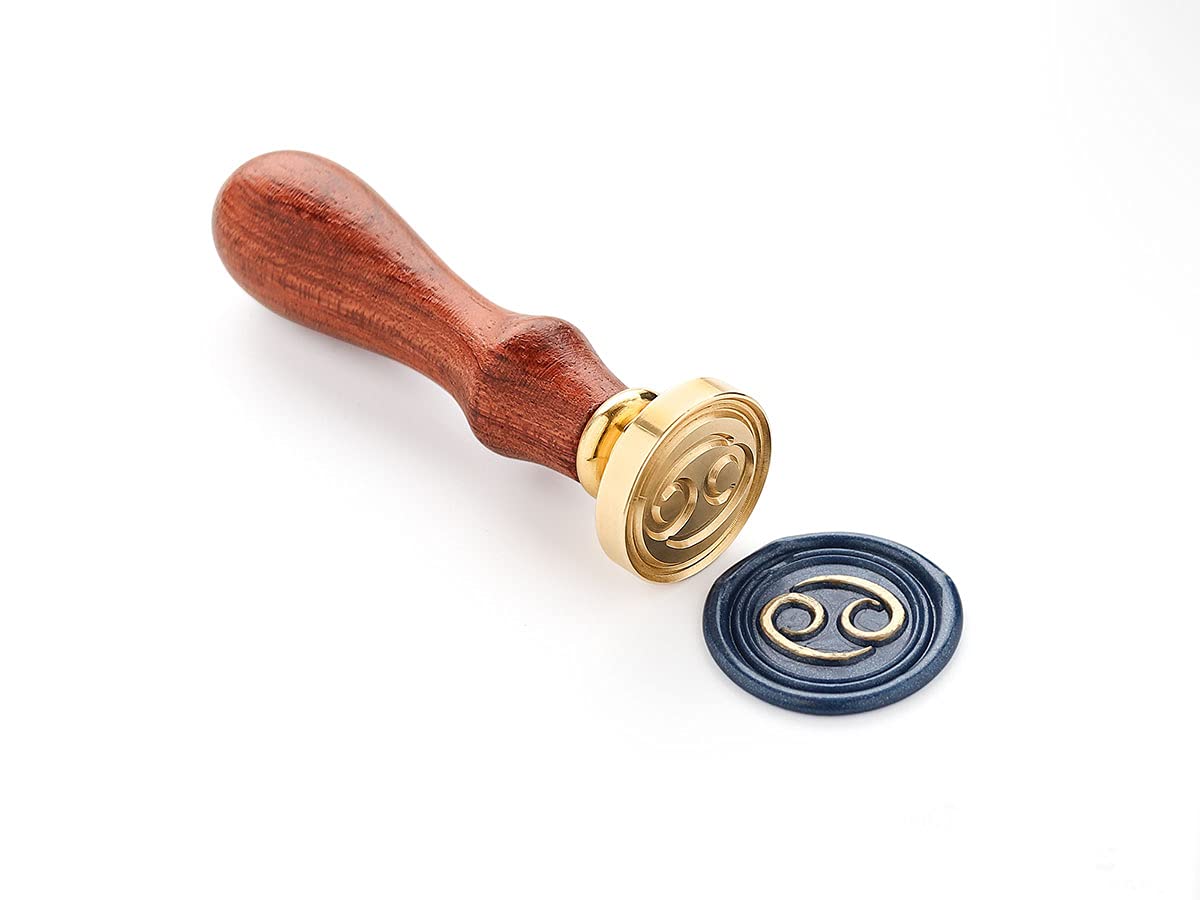 VOOSEYHOME Zodiac Wax Seal Stamp - Cancer Horoscope Sign with Rosewood Handle for Invitations, Envelopes, Letters & Gift Wrapping | Perfect for Birthday Parties, Wedding Stationery & Vintage Style Decor