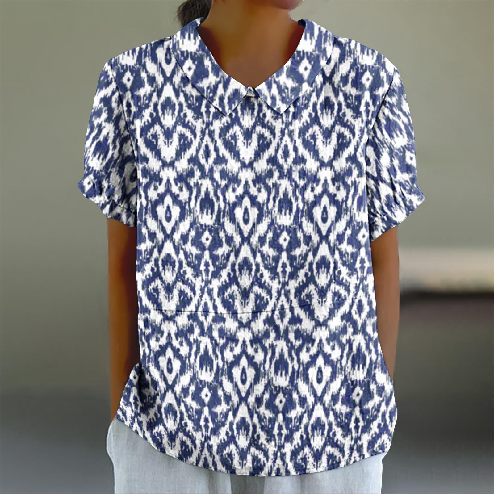 Women's Cotton Linen Shirts - Casual Short Sleeve Lapel Collar Tunic Blouses for Summer | Trendy Vacation & Beach Wear | Perfect for Travel, Outings & Relaxation