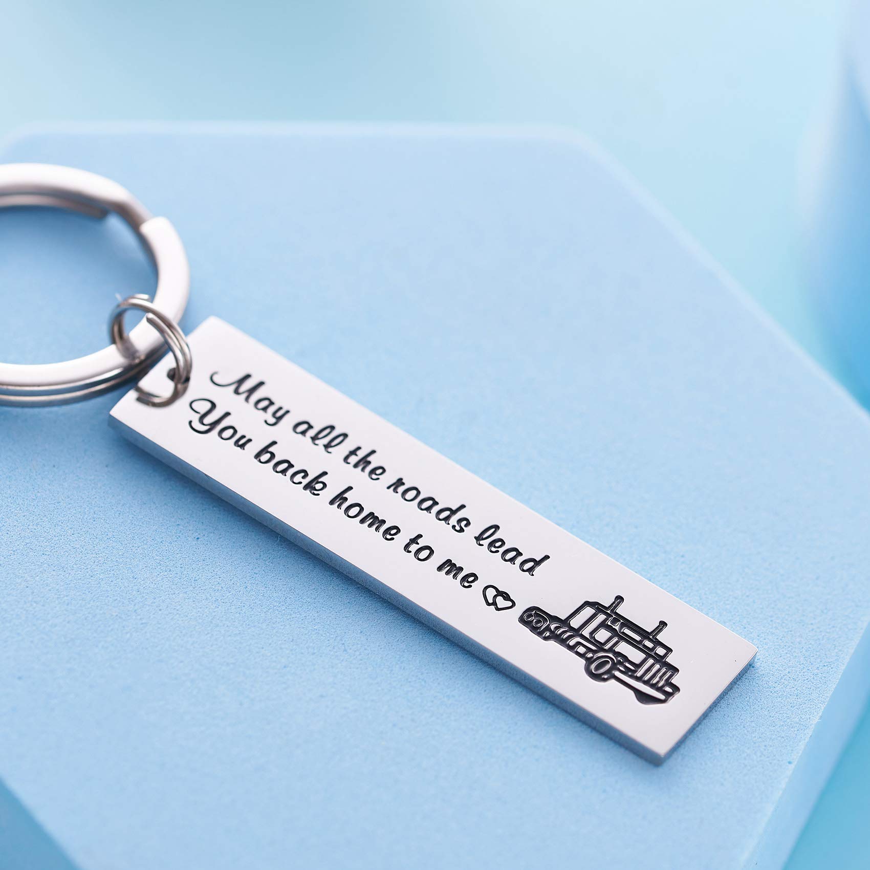 LParkin Stainless Steel Truck Driver Keychain - 'Roads Lead Home' Gift for Men, Semi Truck Accessories - Perfect for Long Haul Drivers & Father's Day Gifts