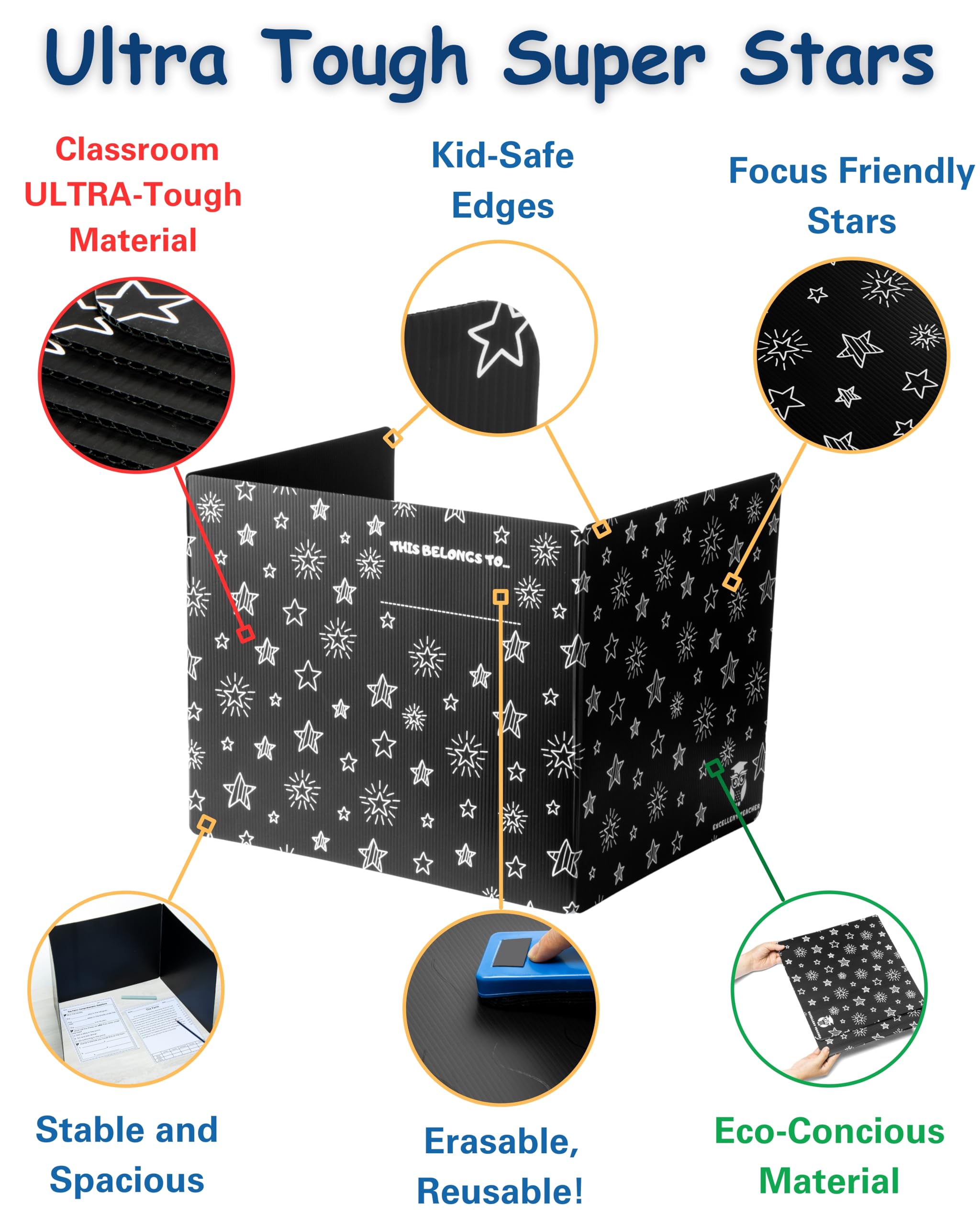 Durable Black Plastic Privacy Folders for Students - Desk Dividers & Test Shields for Classroom Use