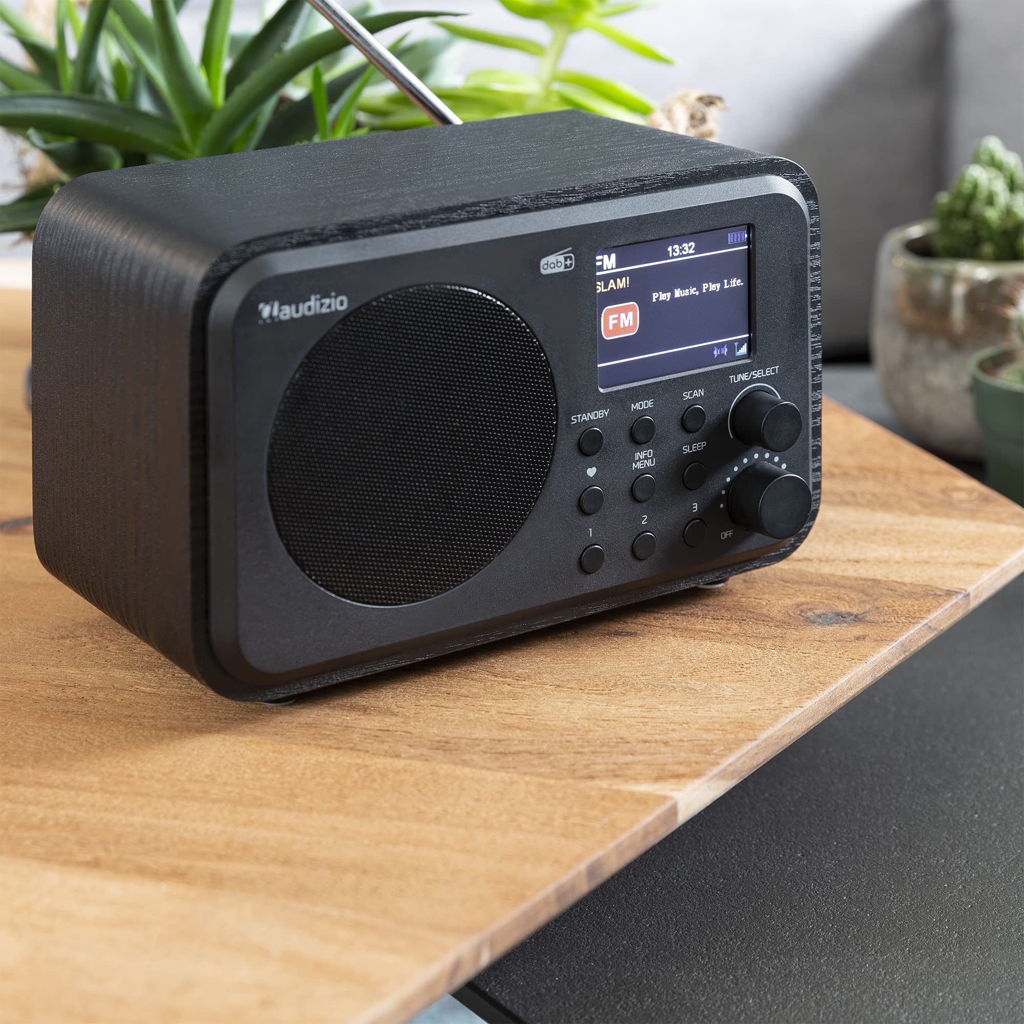 Audizio Milan Portable DAB/FM Radio with Bluetooth Speaker - Rechargeable Battery, 40 Preset Stations, Alarm Clock & Sleep Timer - Perfect for Home, Office, Travel and Outdoor Use (Black)