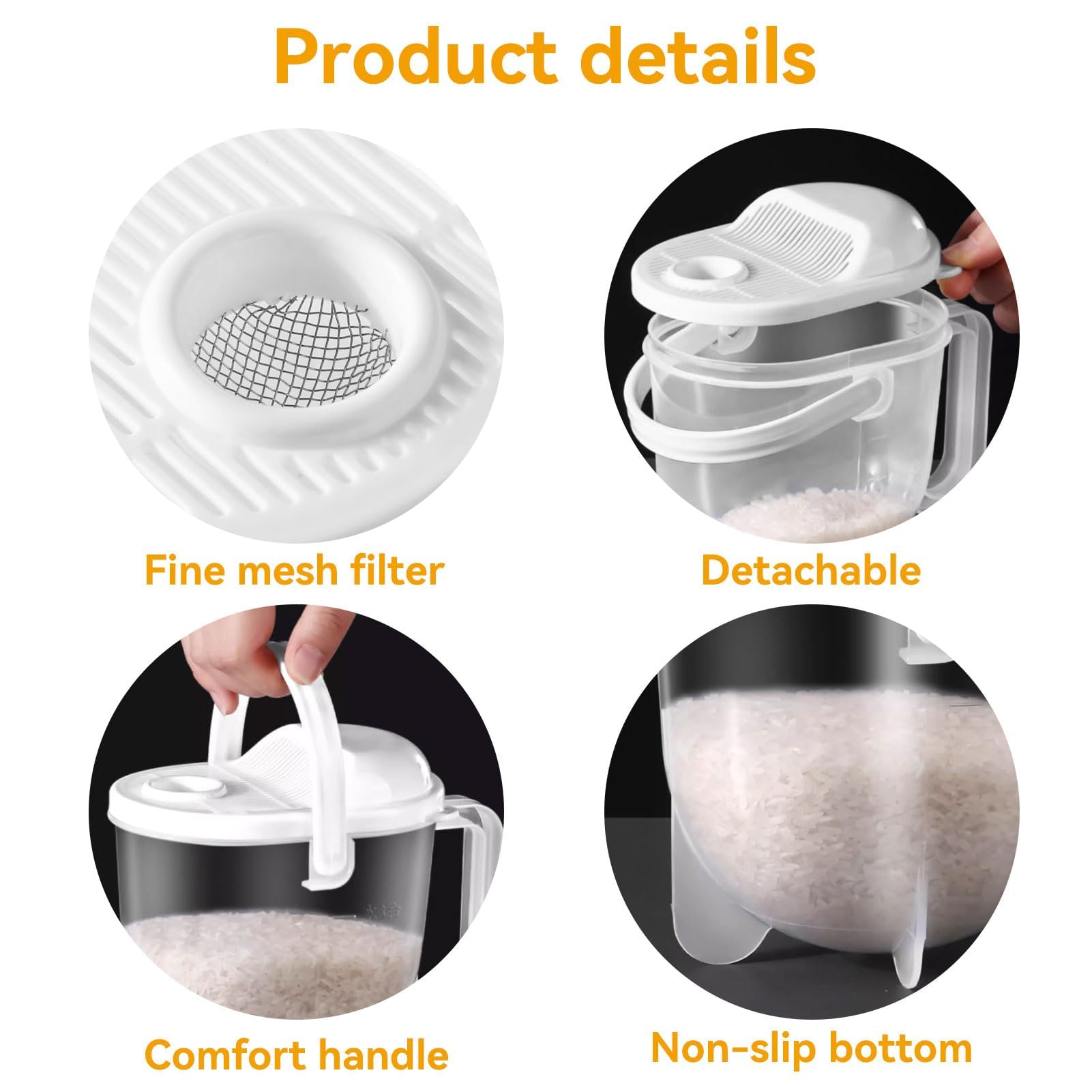 14oz Rice Washer & Grain Strainer - Plastic Quinoa, Rice, Bean Washing Bowl with Handle - Kitchen Colander for Vegetables, Fruits & Pasta - Perfect for Meal Prep & Healthy Cooking
