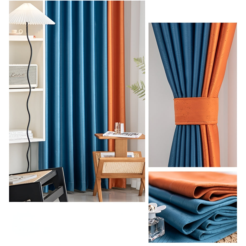 Custom Daphne Color Blocking Thermal Blackout Curtains for Bedroom & Living Room - Energy Efficient & Noise Reducing Window Treatments
