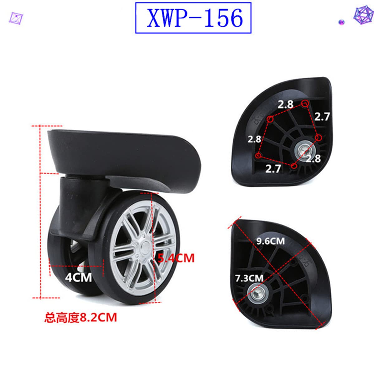Replacement Luggage Wheels - 4 Pack Spinner Casters for Suitcase Repair - Universal Travel Bag Wheel Replacement Parts (Model BJ-D156) - Perfect for Carry-Ons, Checked Bags & Rolling Luggage