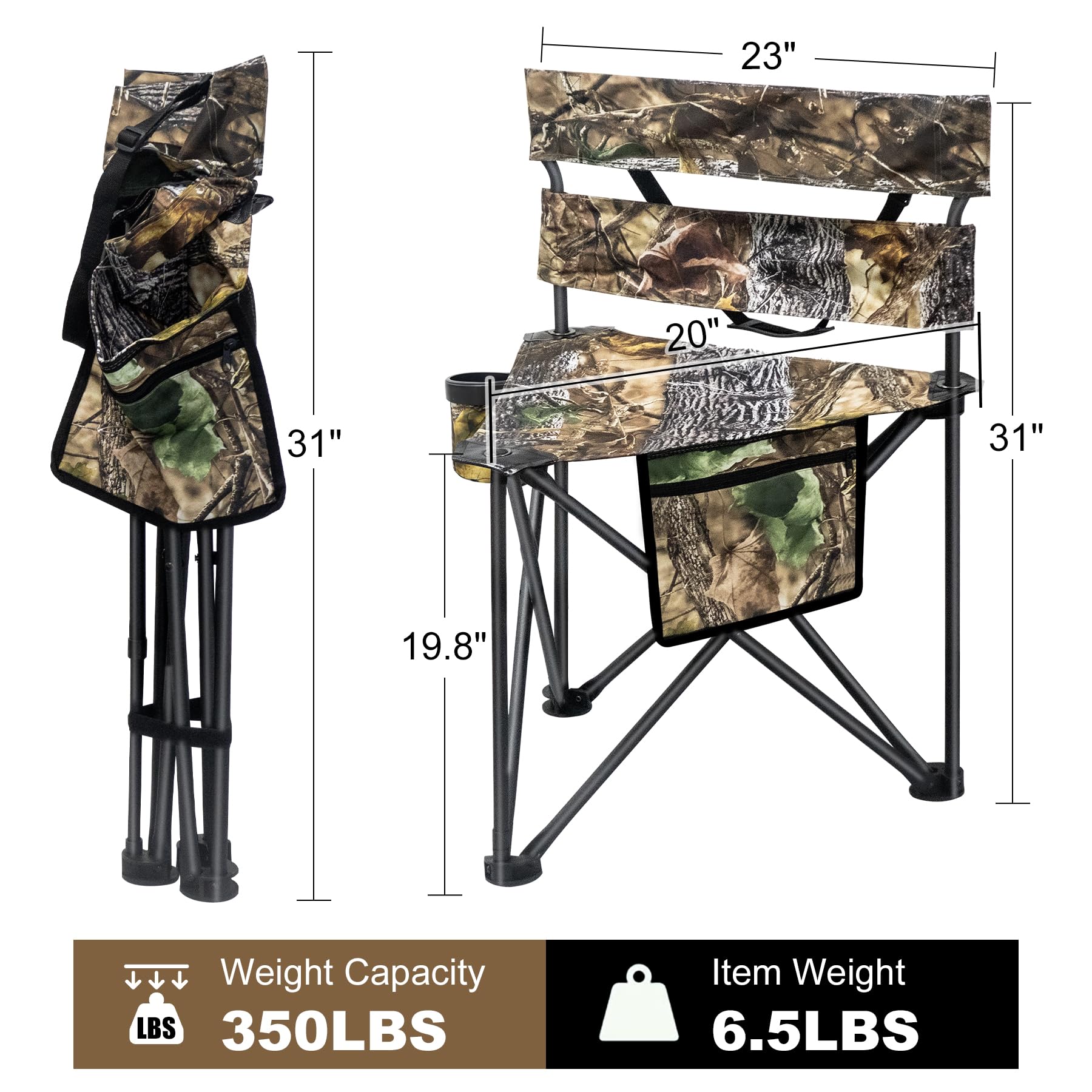 Extra Large Folding Hunting Chair with Backrest - Portable Tripod Camping Chair for Fishing, Blind Hunting & Outdoor Adventures | Perfect for Camping, Hunting Trips & Fishing Excursions