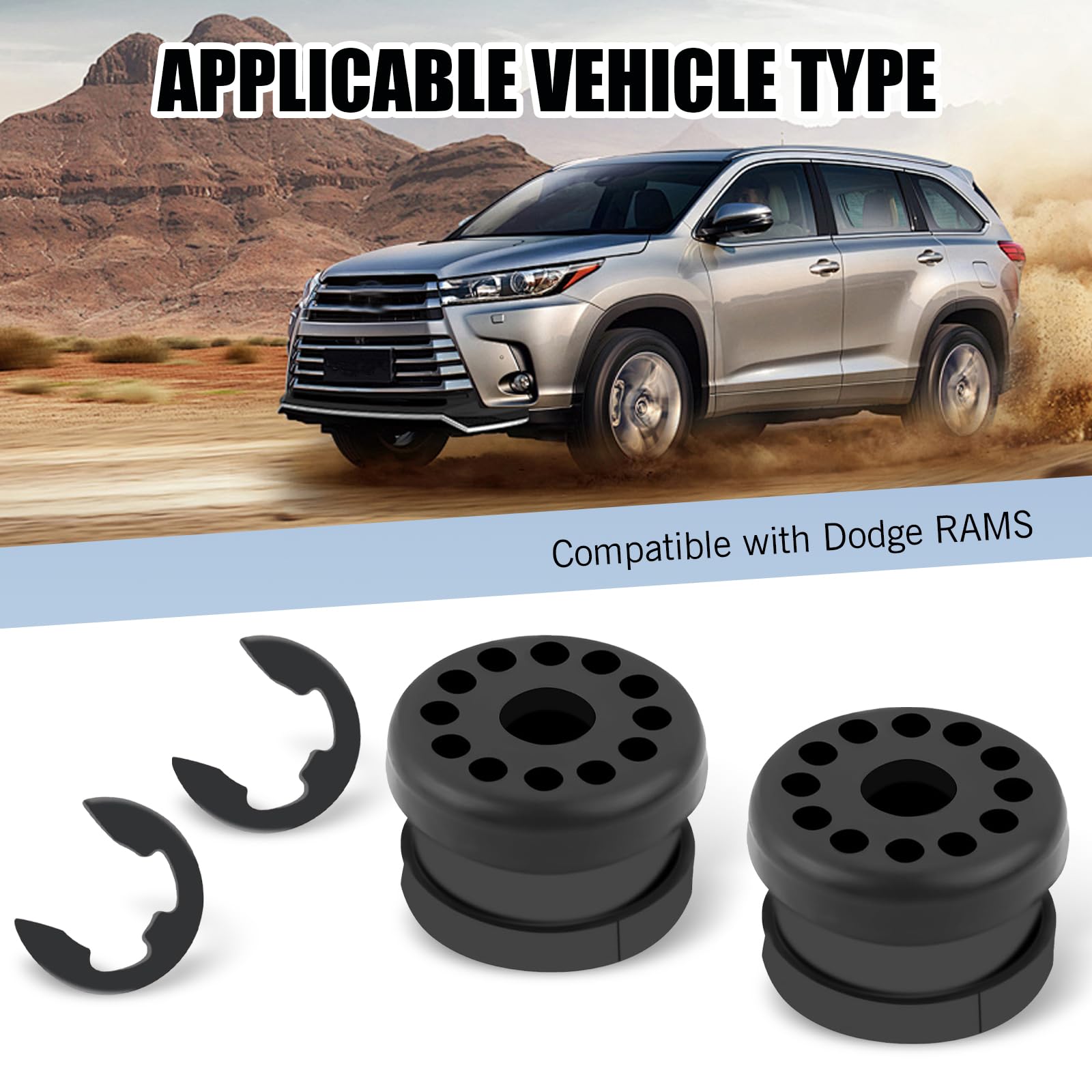 2 PCS Car Transmission Shift Linkage Grommet Bushing Kit with E-ring Clips - OEM 68078975AA 68078974AA Replacement - Compatible with Dodge Ram 2500 3500 - Durable Black Rubber Bushings for Smooth Gear Shifting - Perfect for Transmission Repair & Maintenance