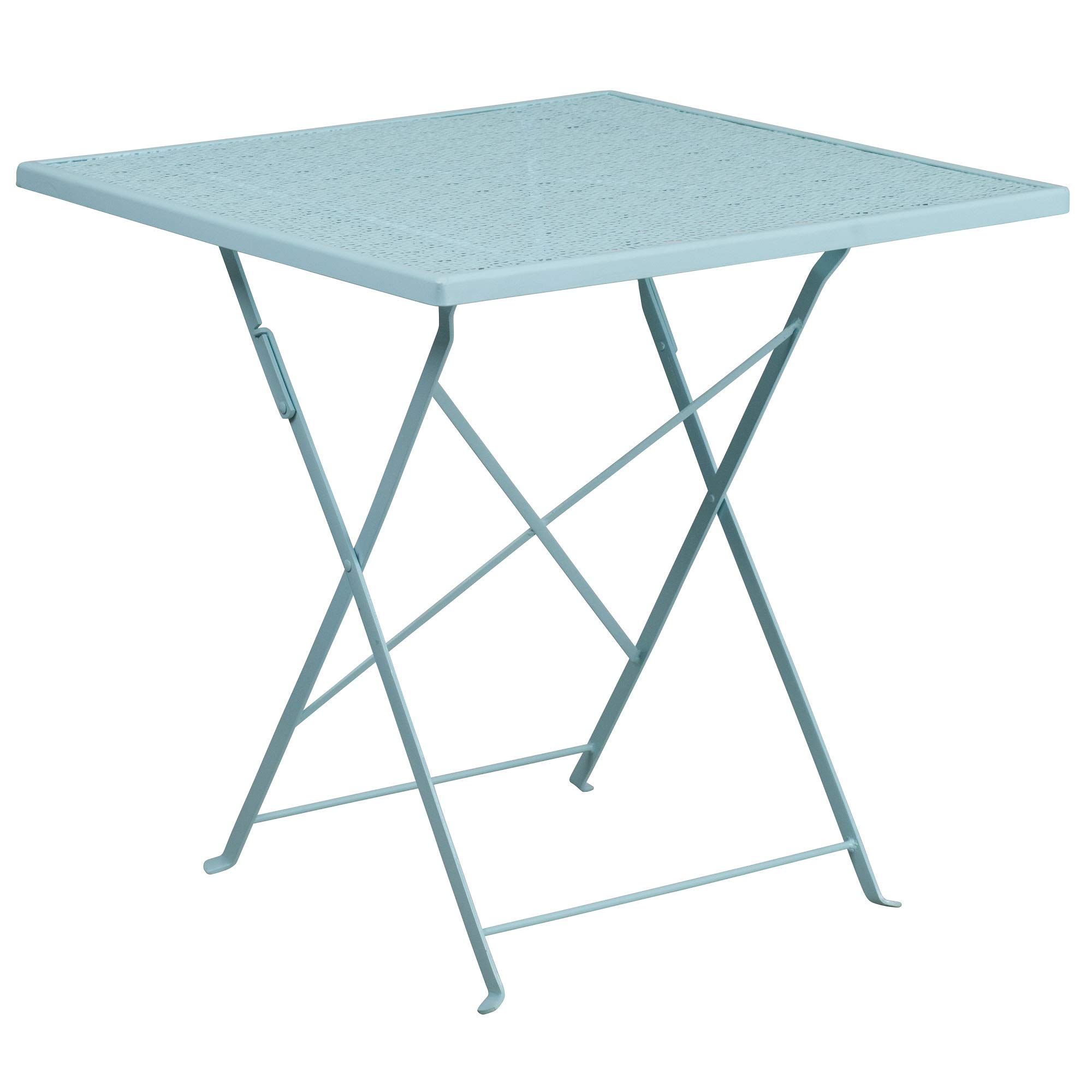 F&F Furniture Group 28 Inch Sky Blue Square Outdoor Folding Table - Perfect for Patio, Garden, Picnic, and Camping Use
