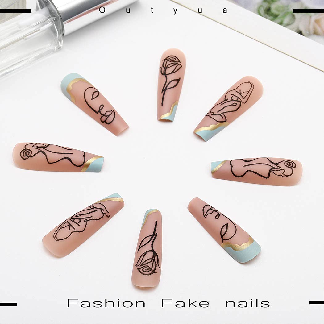 24pcs Coffin Extra Long Press on Nails - Glossy Acrylic Fake Nails with Elegant Designs for Women & Girls | Halloween Ballerina False Nails | Perfect for Parties, Cosplay & Special Occasions