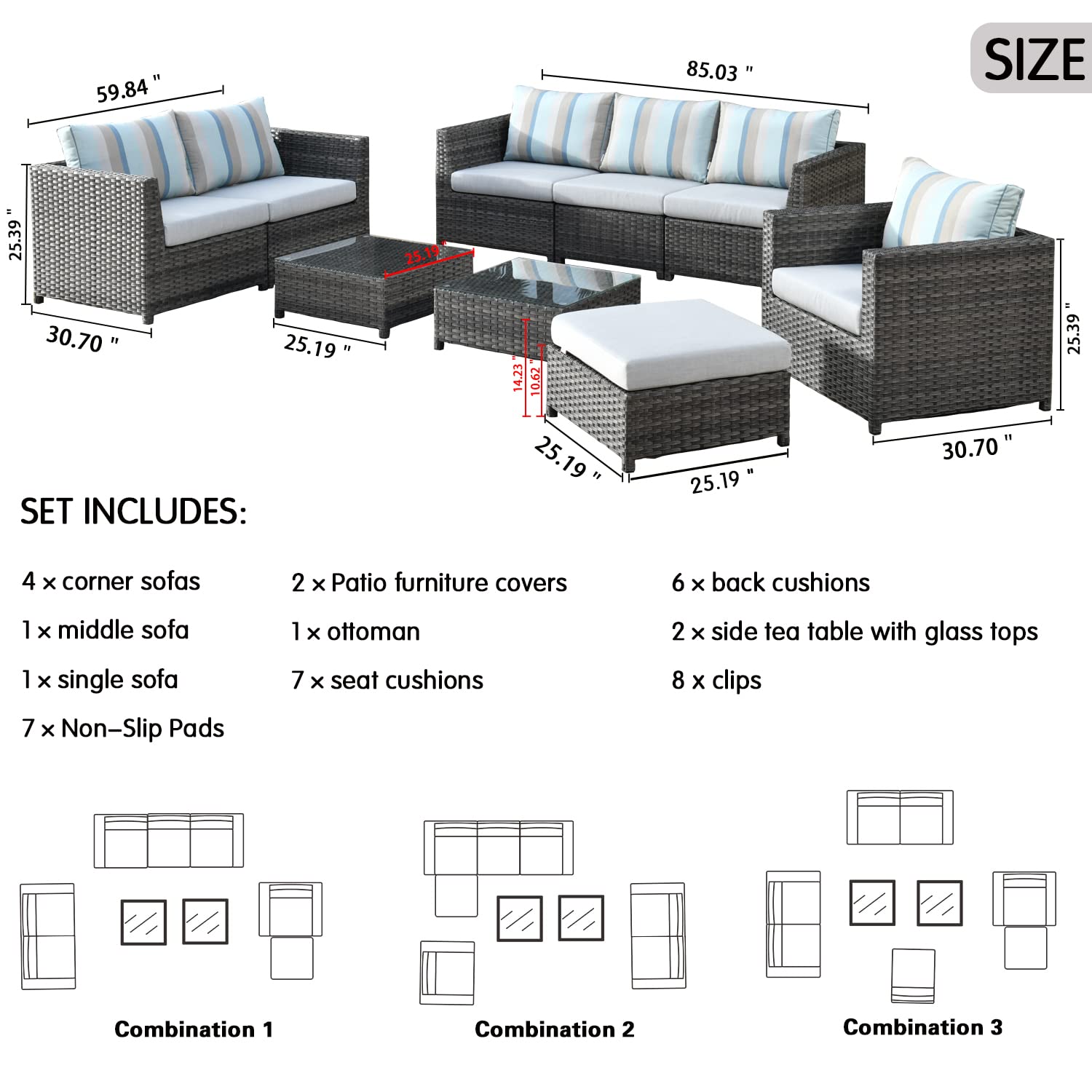 HOOOWOOO 9-Piece Outdoor Sectional Sofa Set with Sunbrella Cushions, Aluminum Frame & PE Wicker - Gray Patio Furniture for Backyard, Poolside or Garden Relaxation