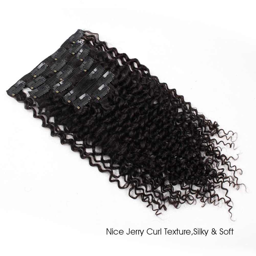 ABH AMAZINGBEAUTY Jerry Curly Clip-in Hair Extensions - 20 Inch 3B/3C Curly Human Hair Wefts (7 Pieces, 120g, 17 Clips) for African American Women - Natural Black | Perfect for Daily Styling, Special Occasions & Protective Hairstyles