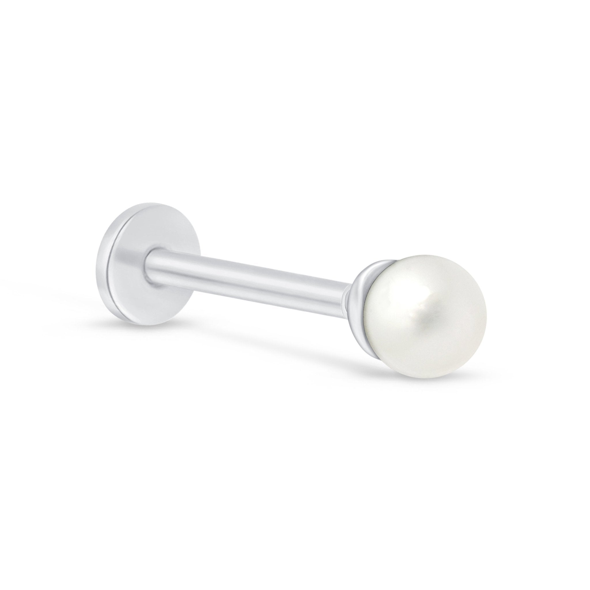 14K White Gold Pearl Flat Back Stud Earrings - Elegant & Hypoallergenic for Daily Wear, Parties & Special Occasions