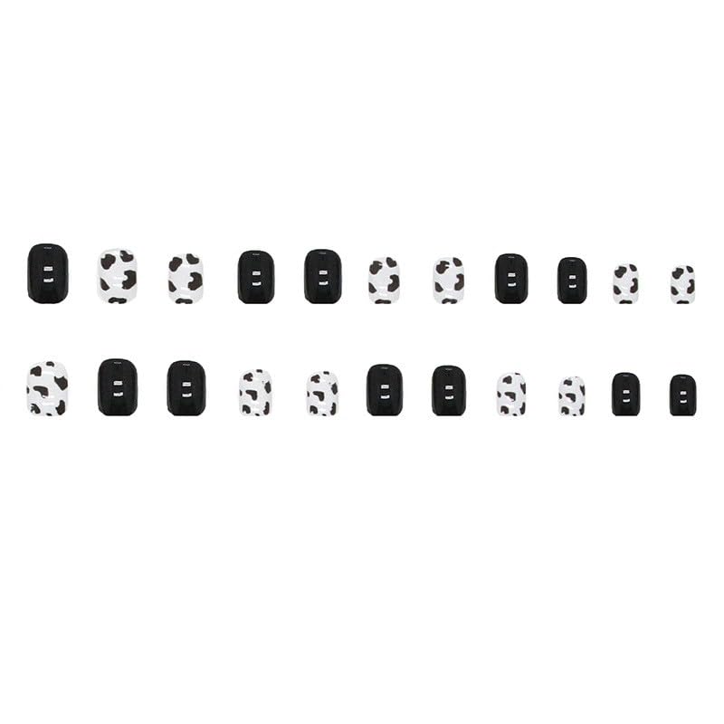 Black & White Cow Print Press on Nails - Short Medium Square Fake Nails | Acrylic Full Cover Stick on Artificial Nails for Women | 24Pcs | Daily Wear, Wedding, Party & Special Occasion Manicure