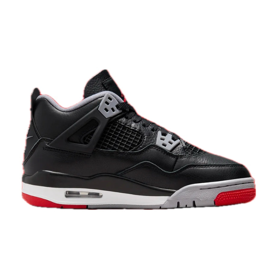 Air Jordan 4 Retro Bred Reimagined GS Sneakers - Black Cement Grey Varsity Red Summit White Basketball Shoes for Kids | Perfect for School, Sports & Casual Wear