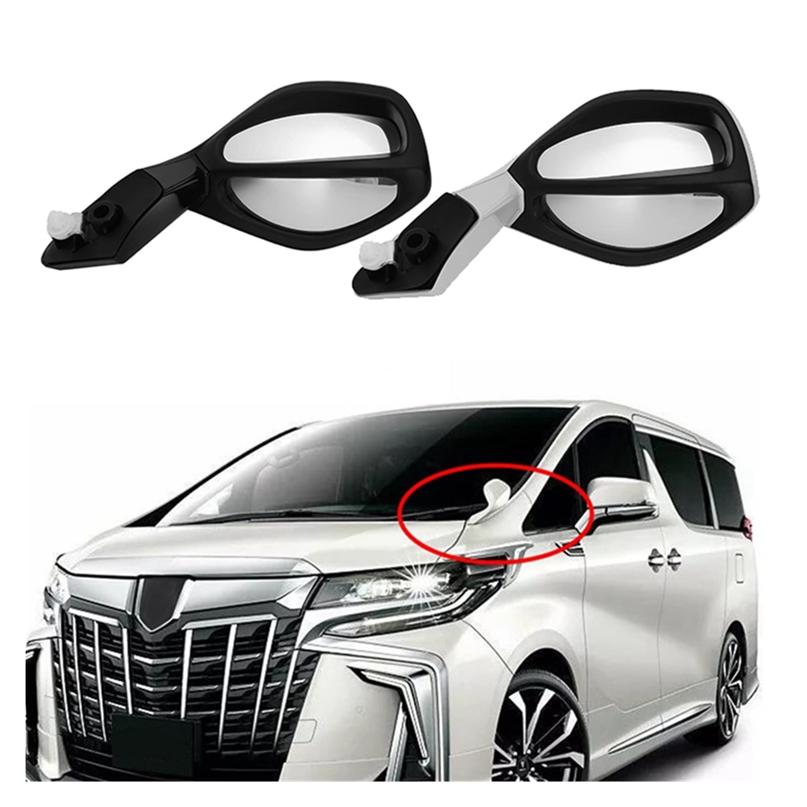 Premium RHD Exterior Rearview Mirror & Front Sand Board Mirror Accessories for Toyota Alphard 30 Series (2015-2020) - White Car Modification Parts | Enhanced Visibility & Style Upgrade for Urban Driving & Parking