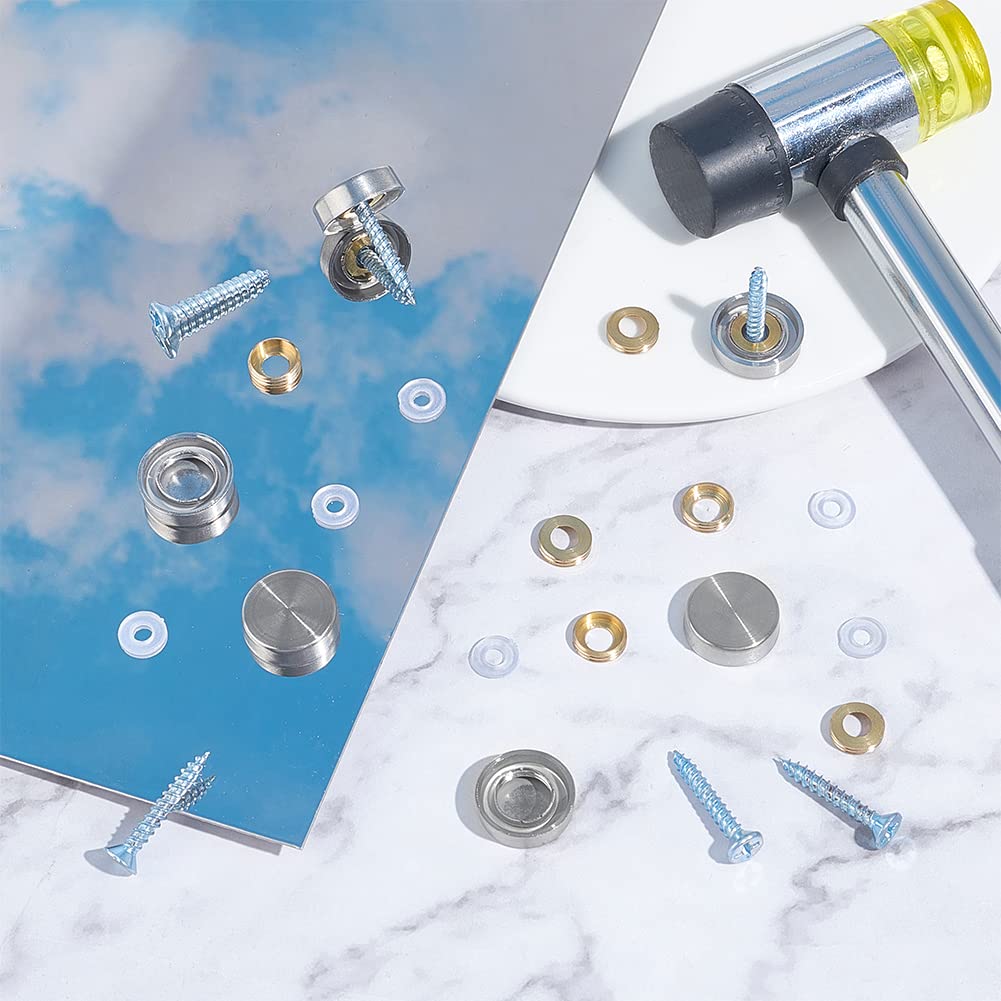 DICOSMETIC 32-Pack Stainless Steel Mirror Screws with Decorative Gold Caps - Wall Mounted Fasteners for Decorative Mirrors, Advertising Displays & Home Décor Hardware