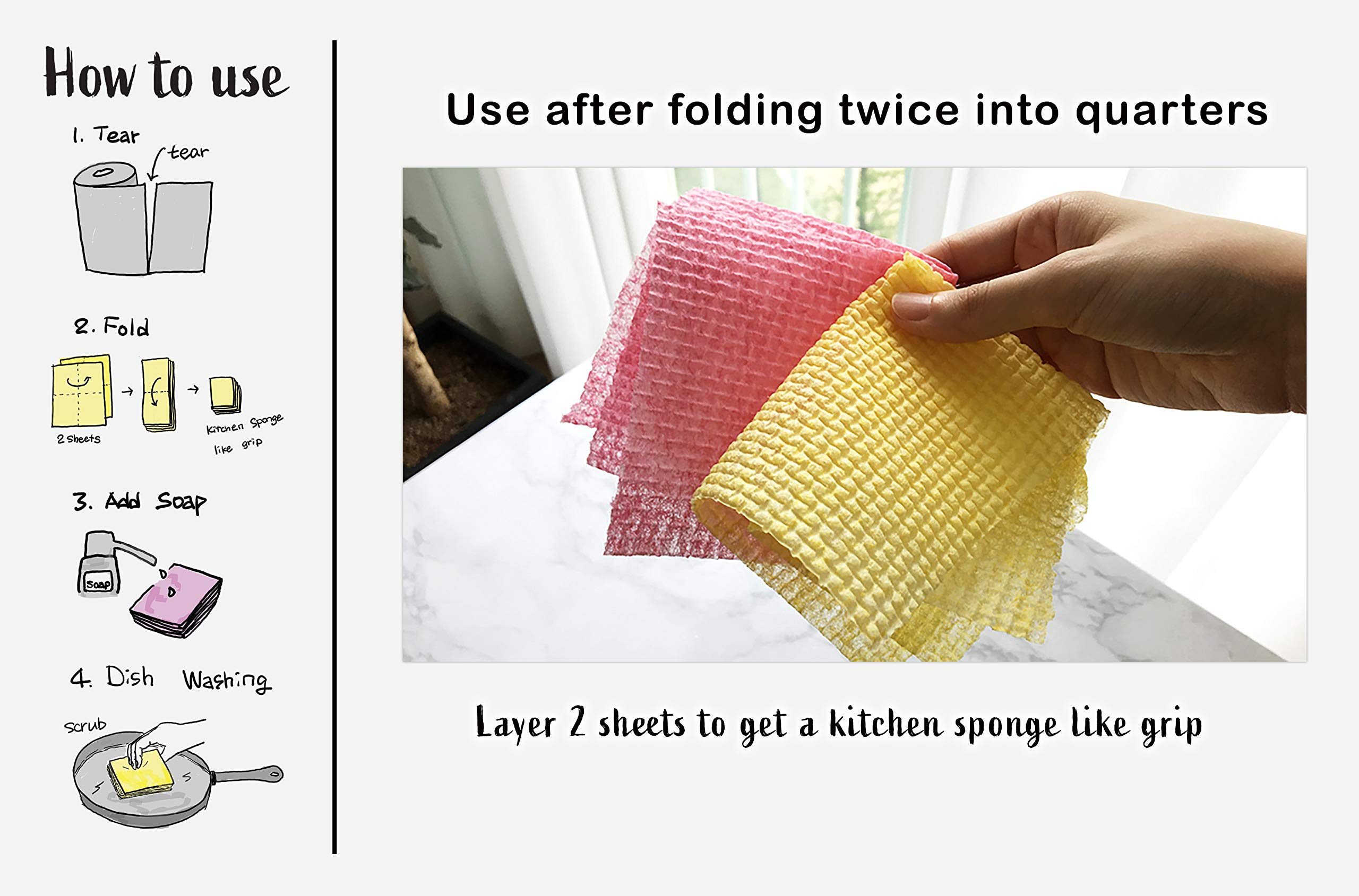 BLACKPAN Disposable Scrub Sheets - Non-Scratch Cleaning Pads for Kitchen & Dishwashing | Paper Towel Format Scouring Sponges (1 Roll) | Perfect for Pots, Pans, Countertops & Stove Cleaning
