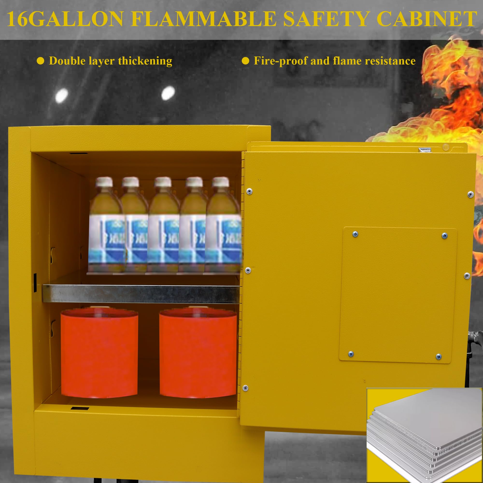 16 Gallon Flammable Chemical Storage Cabinet - Explosion Proof Safety Cabinet for Flammable Liquids, Single Door 22