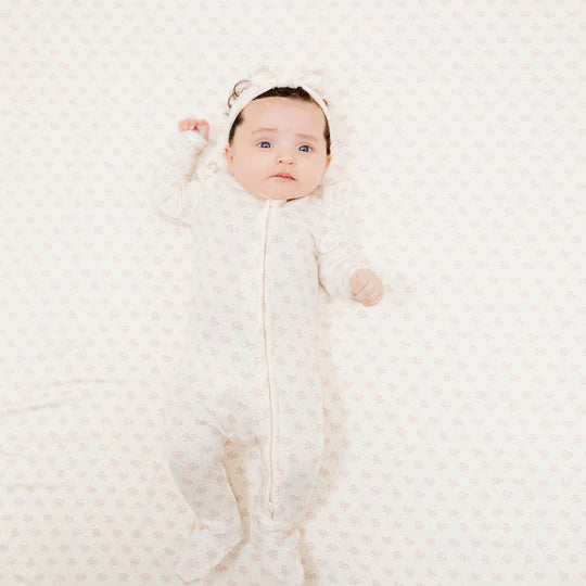 Vintage Mini Bows Bamboo 2-Way Ruffle Sleeve Zipper Footie - Soft Baby Romper for Newborn Photoshoot & Special Occasions