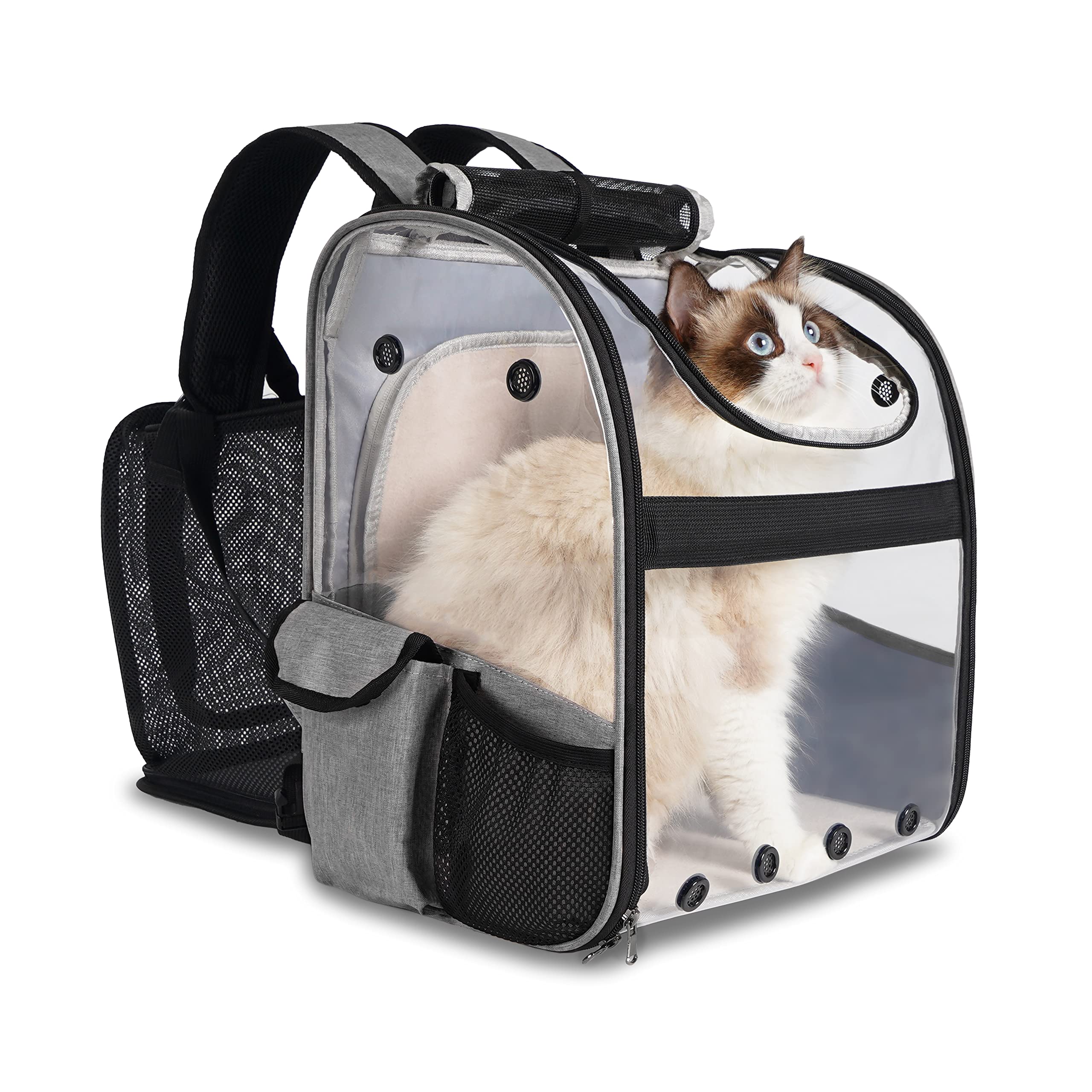 GAPZER Expandable Cat Backpack Carrier for Small Dogs & Cats Up to 20 Lbs - Durable Pet Travel Carrier & Hiking Backpack for Outdoor Adventures, Airplane Trips, and Vet Visits