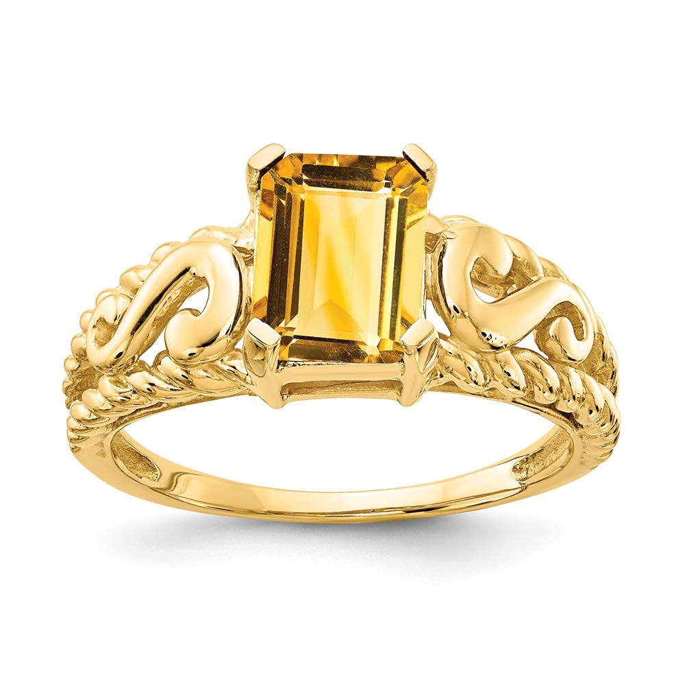 14K Yellow Gold Emerald Cut Citrine Engagement Ring for Women - 8x6mm November Birthstone Jewelry, Perfect for Proposals, Anniversaries & Special Occasions